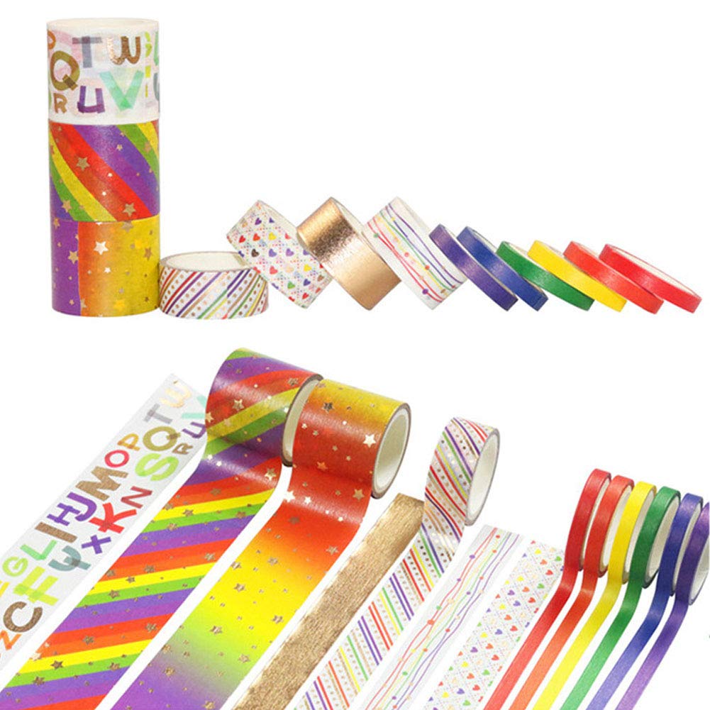 Gold Foil Washi Tape Set - 10 Rolls Decorative Masking Tapes for Scrapbooking, Journaling, Gift Wrapping & DIY Crafts - Glitter Sticky Paper Tapes for Home Decor, Bullet Journals & Party Supplies