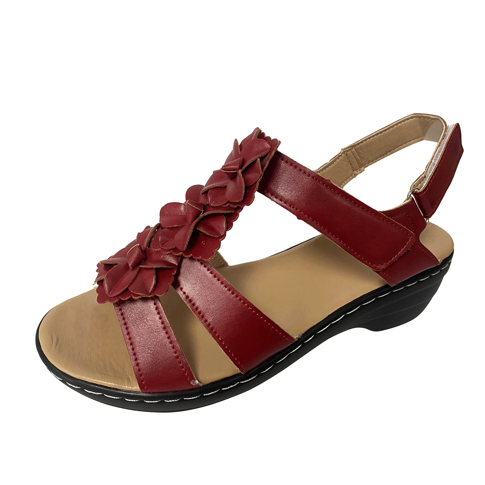 Women's Gold & Red Summer Sandals - Comfortable Hiking Sandals for Outdoor Adventures (YD-98) | Perfect for Beach, Travel, and Casual Wear