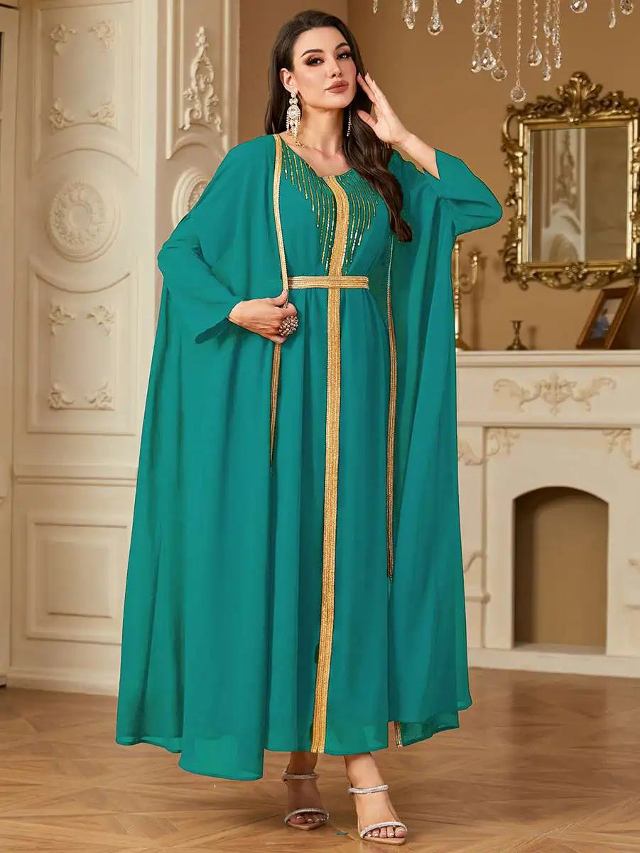 2-Piece Chiffon Caftan Dress Set for Women - Elegant Kaftan Outfit for Weddings, Parties & Special Occasions | Flowy Beach Coverup & Summer Evening Wear