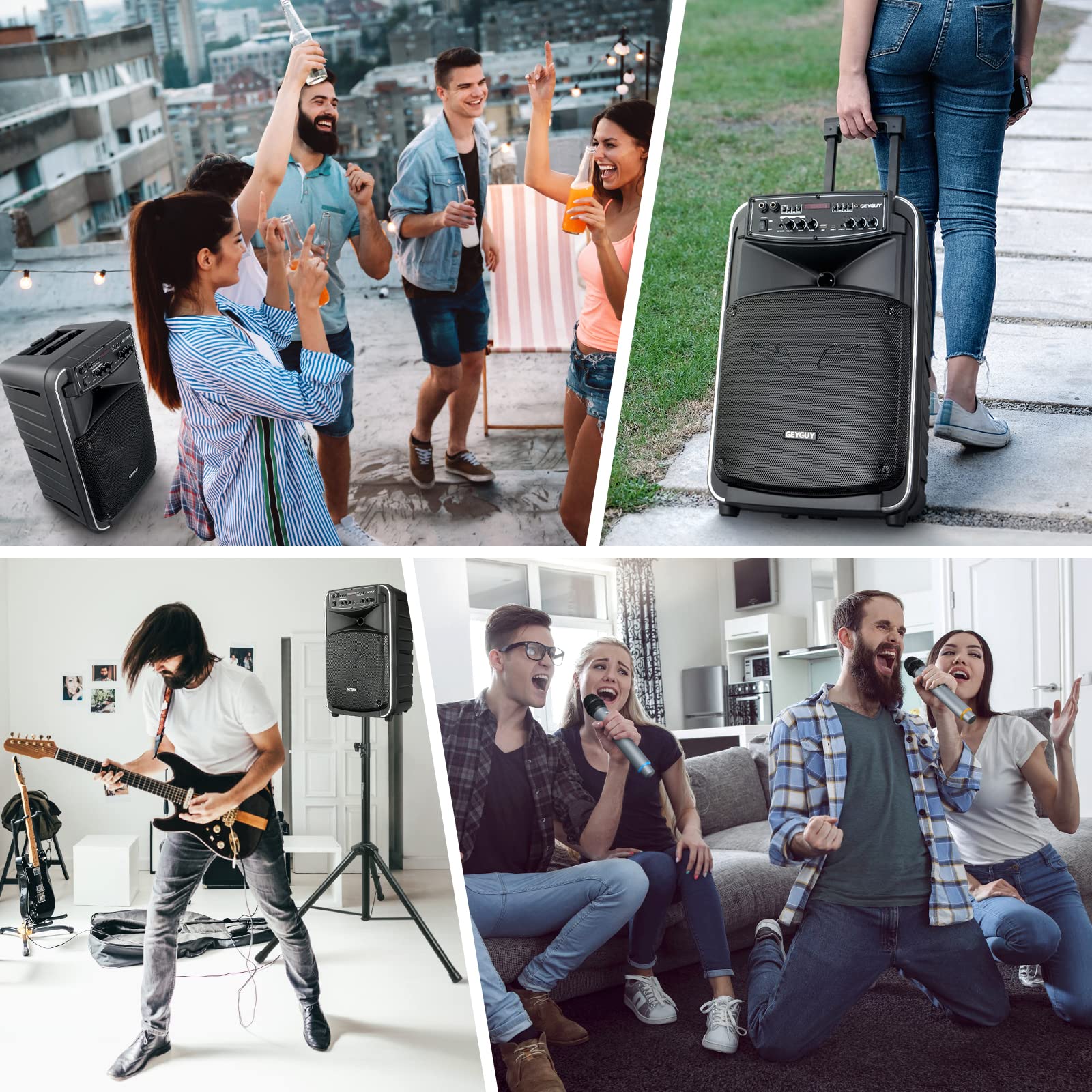 GTSK12-2 DSP Portable Bluetooth PA System Speaker with 2 Wireless Microphones, 12