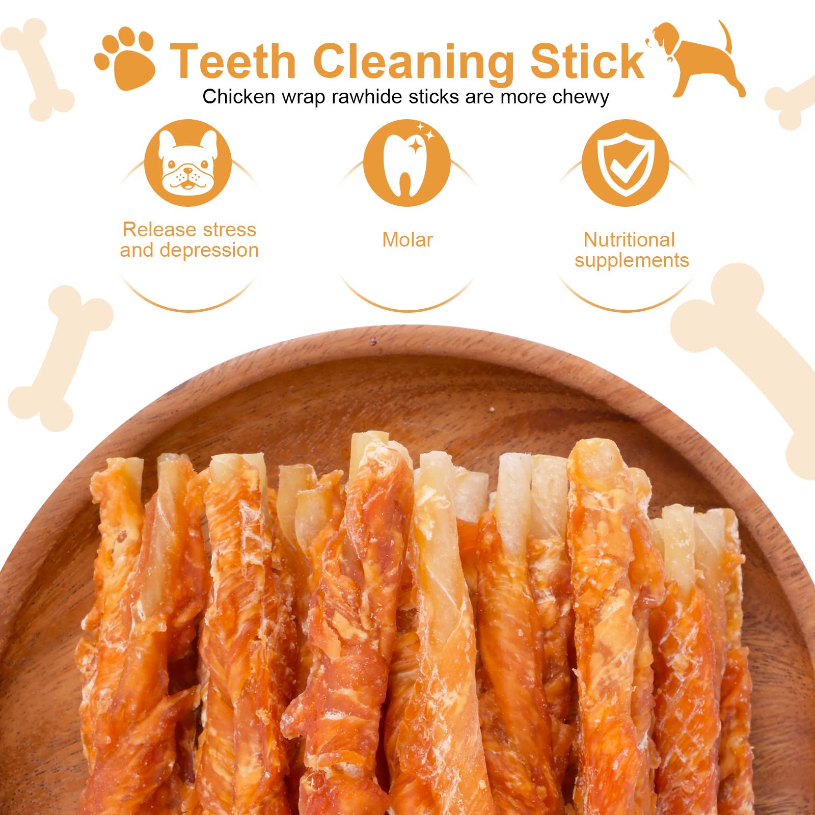 Natural Chicken Wrapped Rawhide Dog Chews - 1lb All-Natural Puppy Training Treats & Dental Sticks for Small, Medium & Large Dogs - Perfect for Teething, Chewing & Reward Training