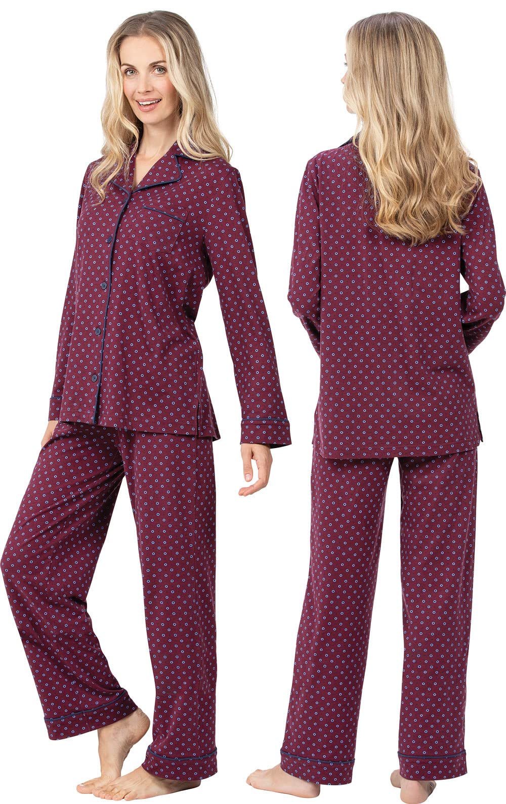 PajamaGram Women's 100% Cotton Jersey Boyfriend Pajama Set - Soft & Comfortable Sleepwear for Lounge, Relaxation & Gifts