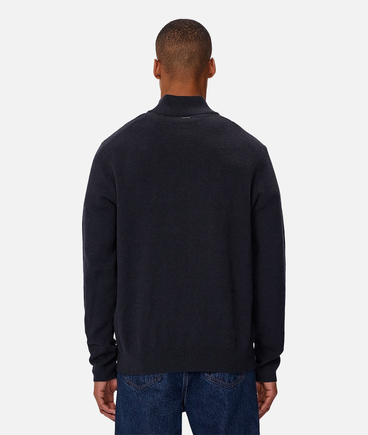 Lakewood Zip Neck Knit Sweater for Men - Dark Navy Melange Pullover for Casual Wear & Outdoor Activities