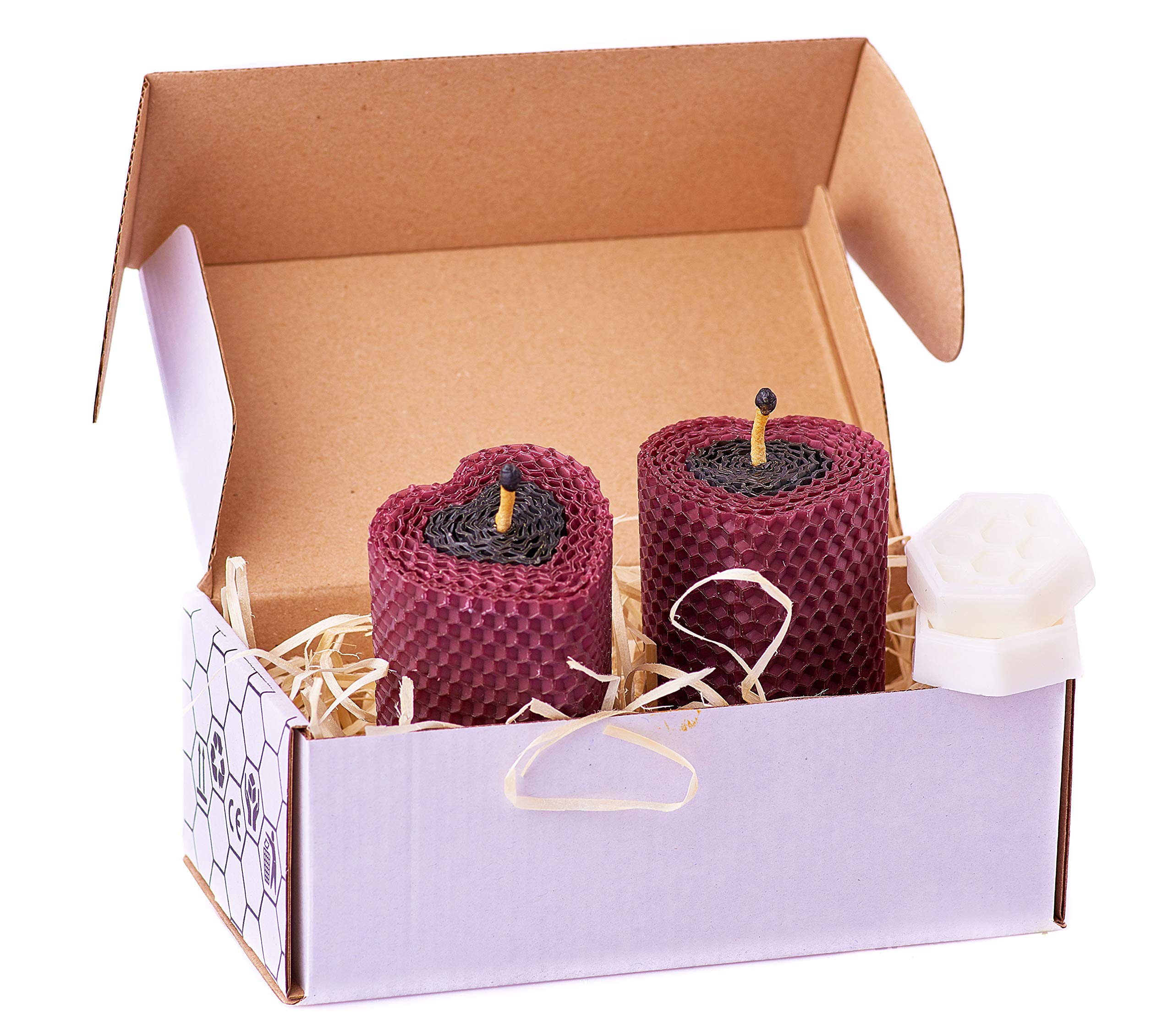 Purple and Black Beeswax Heart Candles Set - 2 Honey Scented Pillar Candles (3.34×2.16 in) for Romantic Gifts, Home Decor, Wedding Centerpieces & Valentine's Day - Handmade in Ukraine