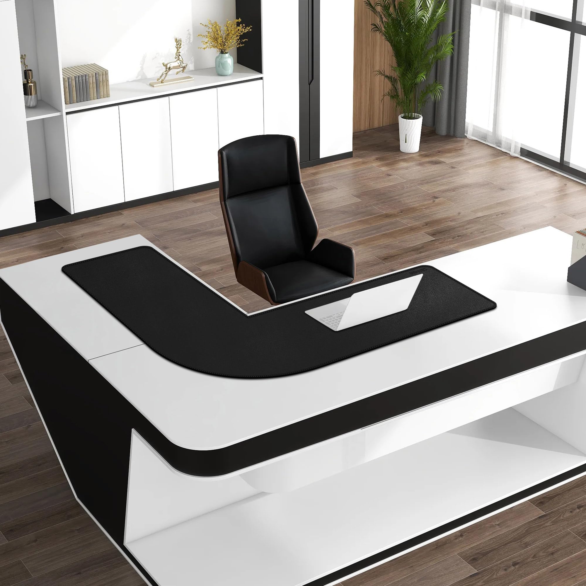 L-Shaped Leather Desk Pad - 35.5x43.3in Waterproof Gaming & Office Mat for Home Workspace