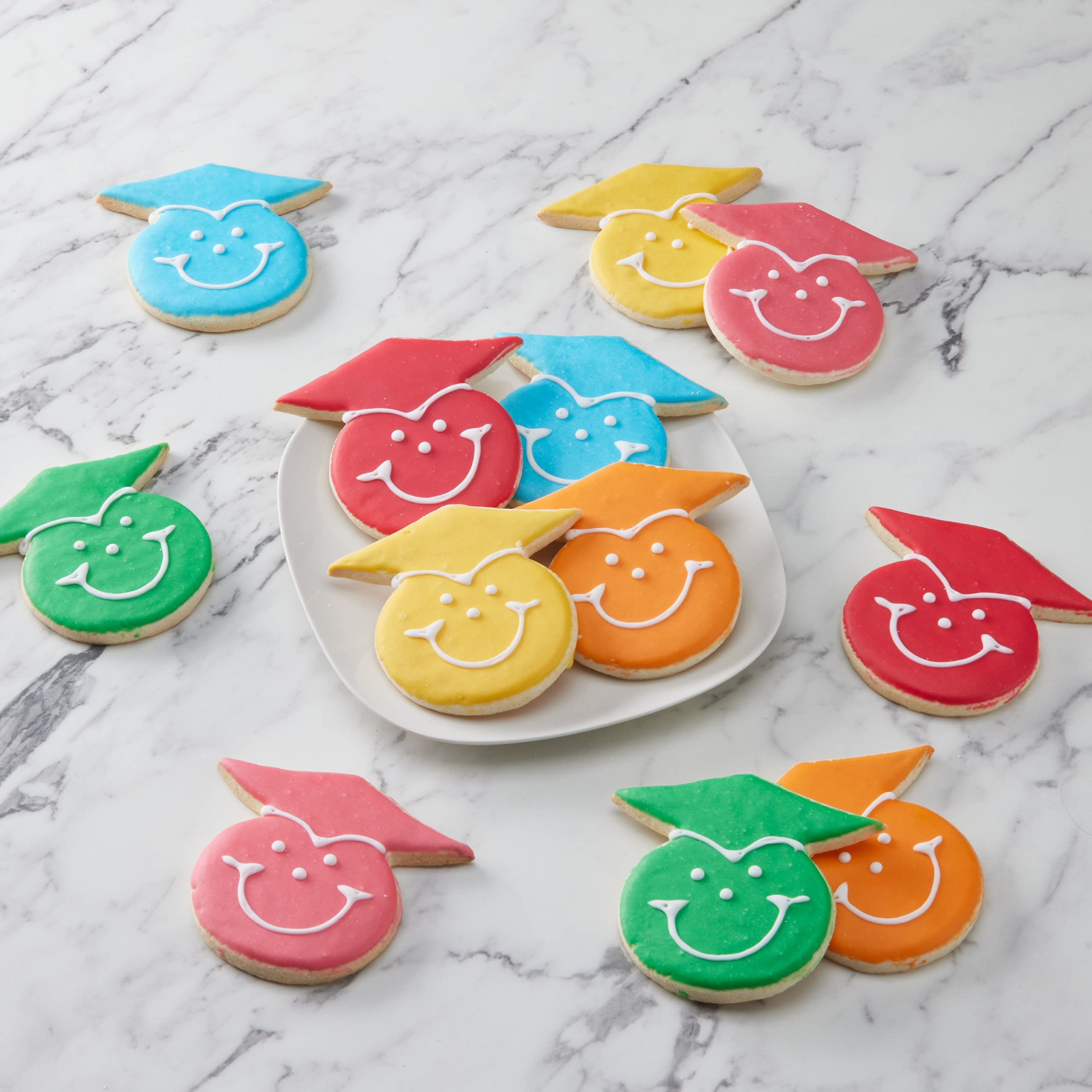 50-Pack Nut-Free Rainbow Graduation Smiley® Cookies - Bulk Party Favors for School Celebrations, Birthday Parties & Special Events