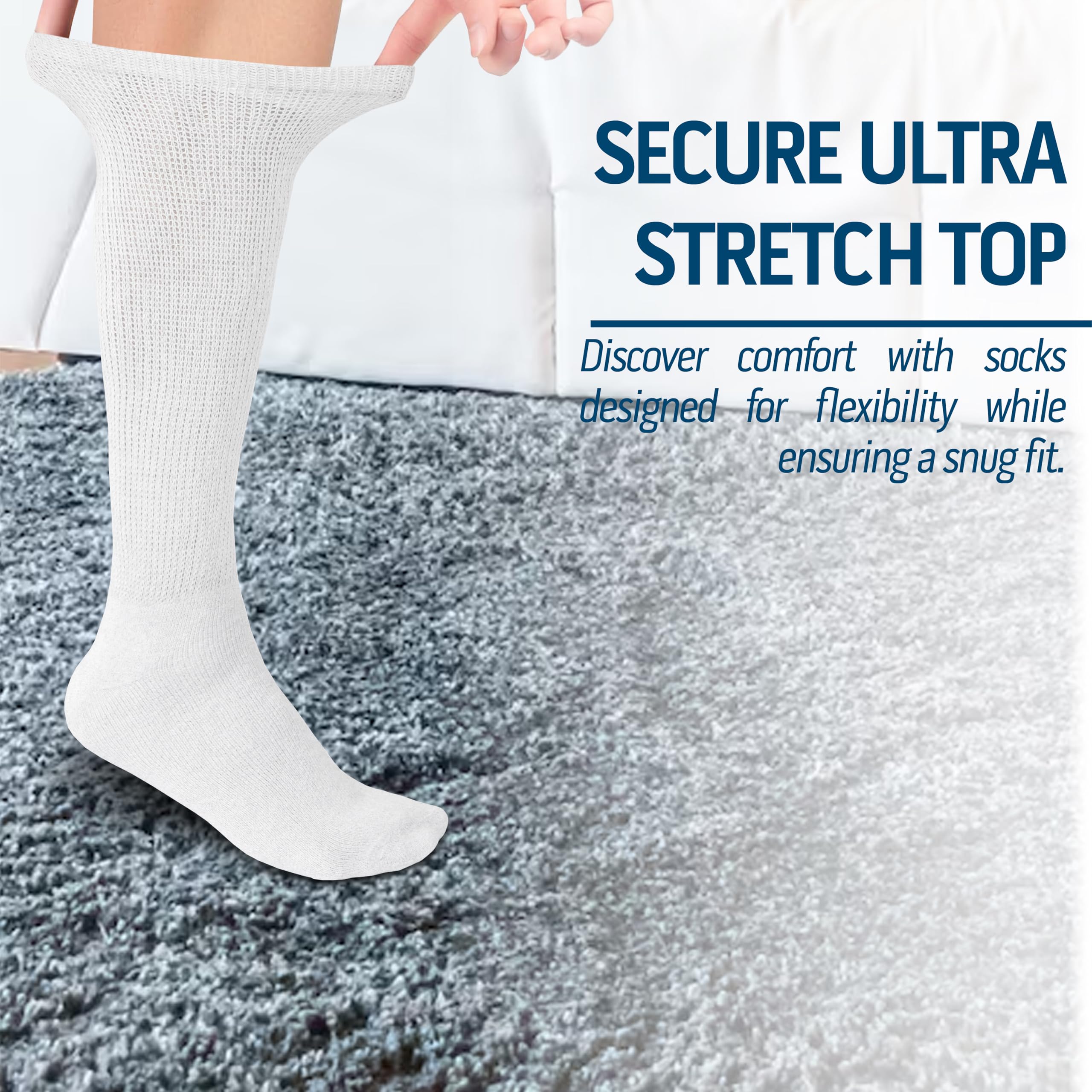 6 Pairs Diabetic Socks for Men - Over The Calf Knee High Cotton Socks for Circulation & Swelling Relief (Size 10-13, Big & Tall 13-16) - Ideal for Diabetes, Travel & Daily Comfort