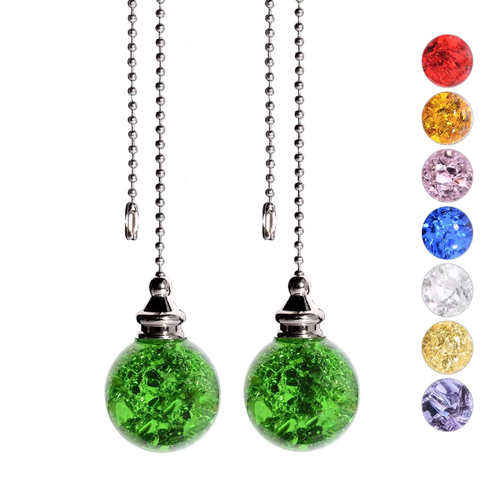 2PCS 21 Inches Green Ball Beaded Ceiling Fan Pull Chain Extender - Perfect for High Ceilings, Hard-to-Reach Fans & Home Decor Upgrade