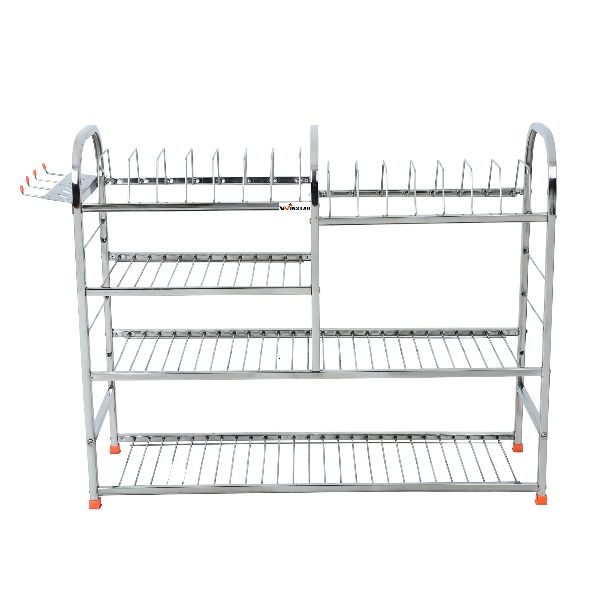 WINSTAR 24x30 Inch Stainless Steel Wall Mount Kitchen Rack - 4 Shelf Dish Rack with Cutlery Holder & Plate Stand | Modular Kitchen Organizer | Space Saving Storage for Dishes, Utensils & Cookware | Perfect for Small Kitchens, Apartments & RV Use