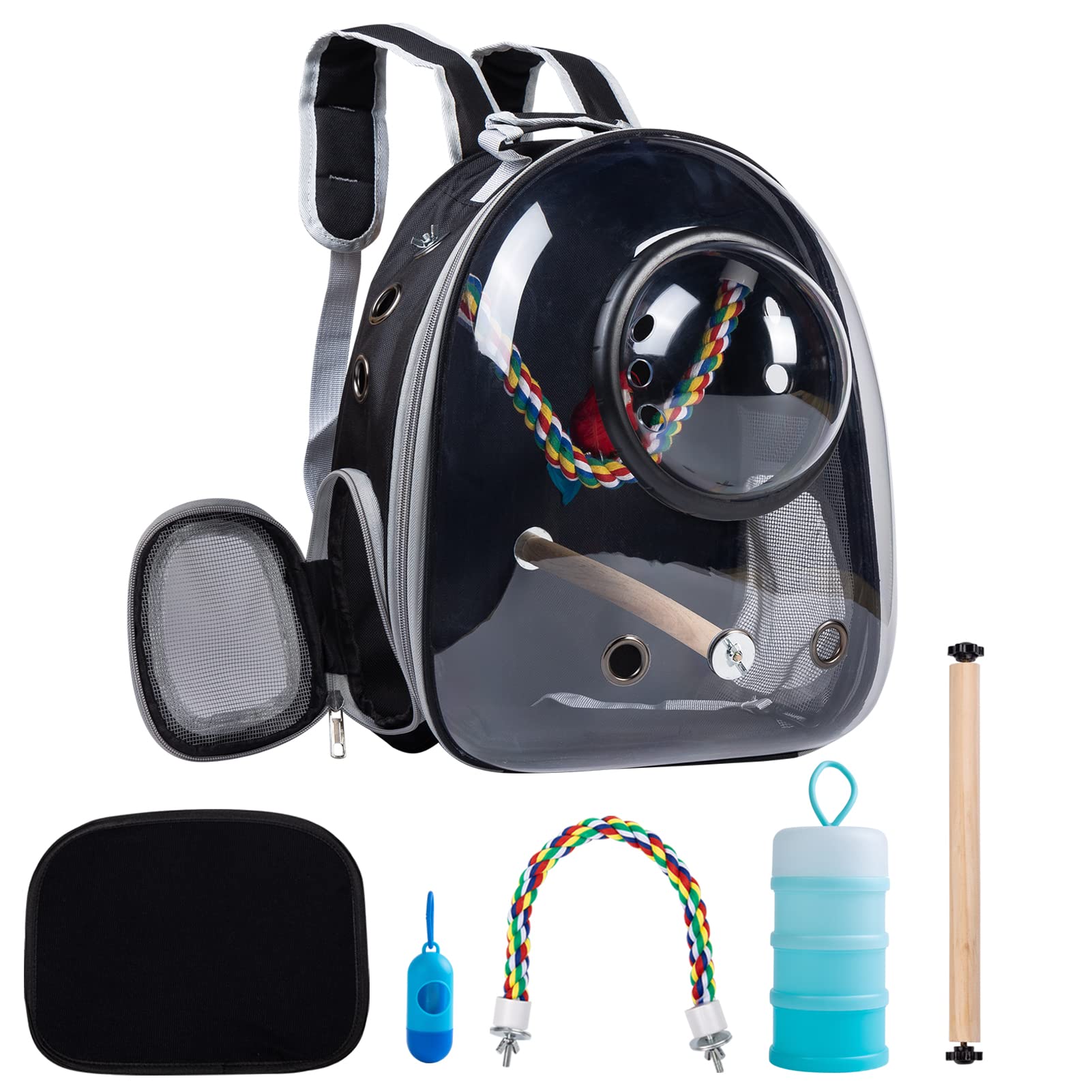 Bird Carrier Backpack - Lightweight Breathable Travel Cage with Transparent Bubble Window, Portable Feeder Cups & Parrot Toys | Perfect for Parakeets, Cockatiels & Small Birds | Ideal for Outdoor Adventures, Vet Visits & Daily Commutes