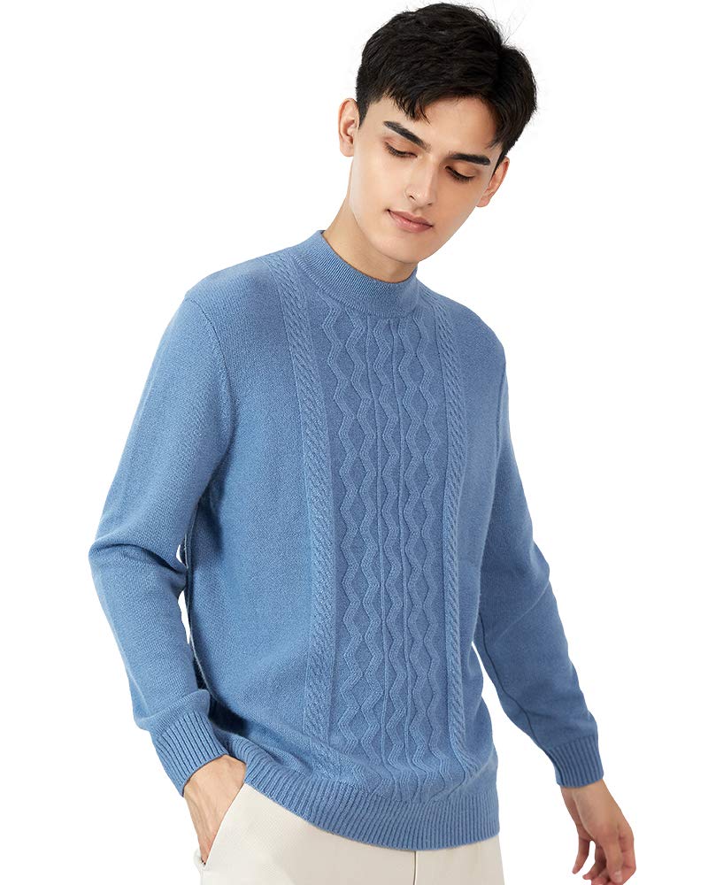 Premium 100% Cashmere Cable Knit Mock Neck Sweater for Men - Soft Winter Warm Pullover - Perfect for Office, Date Night & Holiday Gatherings