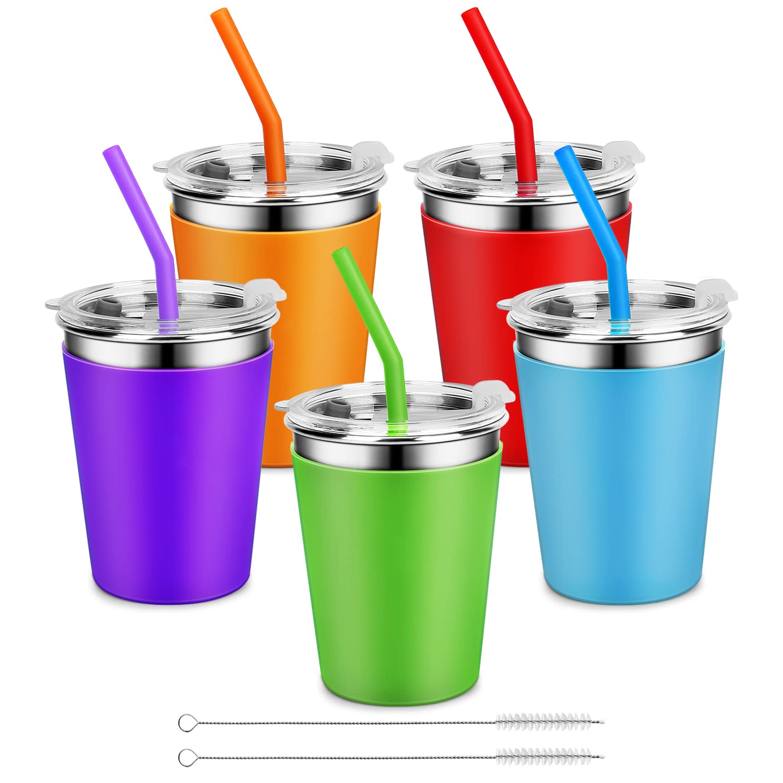 Yummy Sam 5-Pack 12oz Stainless Steel Kids Water Bottles with Silicone Straws & Lids - Insulated, Non-Slip, Heat-Resistant for School, Sports, Travel, and Outdoor Activities - BPA-Free for Children & Adults