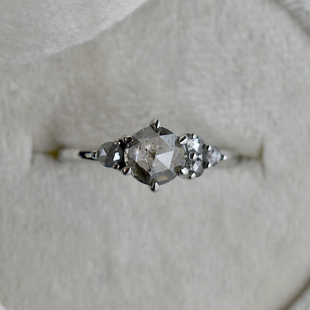 Quinn Cluster Ring with Salt & Pepper Diamonds - Elegant Vintage Style Jewelry for Women | Perfect for Weddings, Anniversaries & Special Occasions