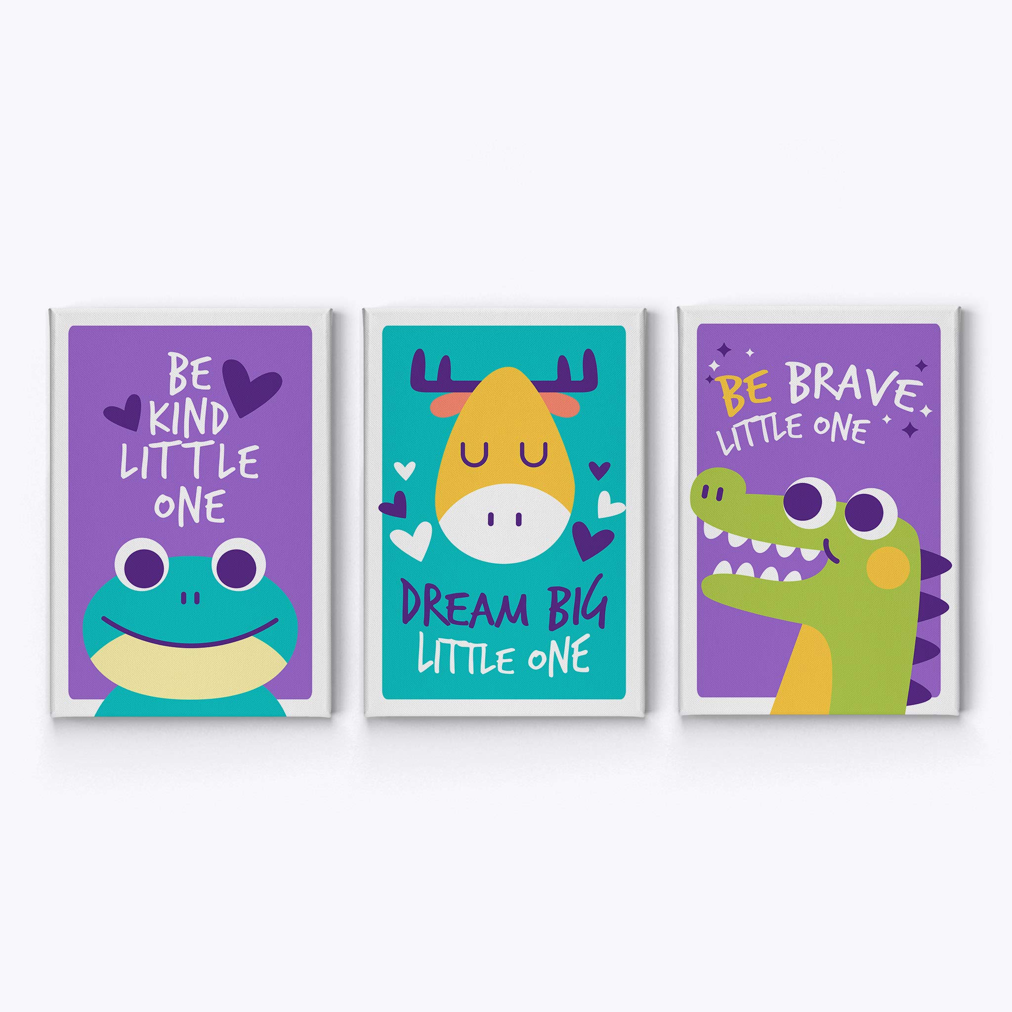 Cute Animal Motivational Quote 3-Panel Canvas Wall Art Set - 40x30 Inches, Nursery Decor, Kids Room Decor, Baby Room Decor, Made in USA - Perfect for Bedrooms, Playrooms & Inspirational Spaces