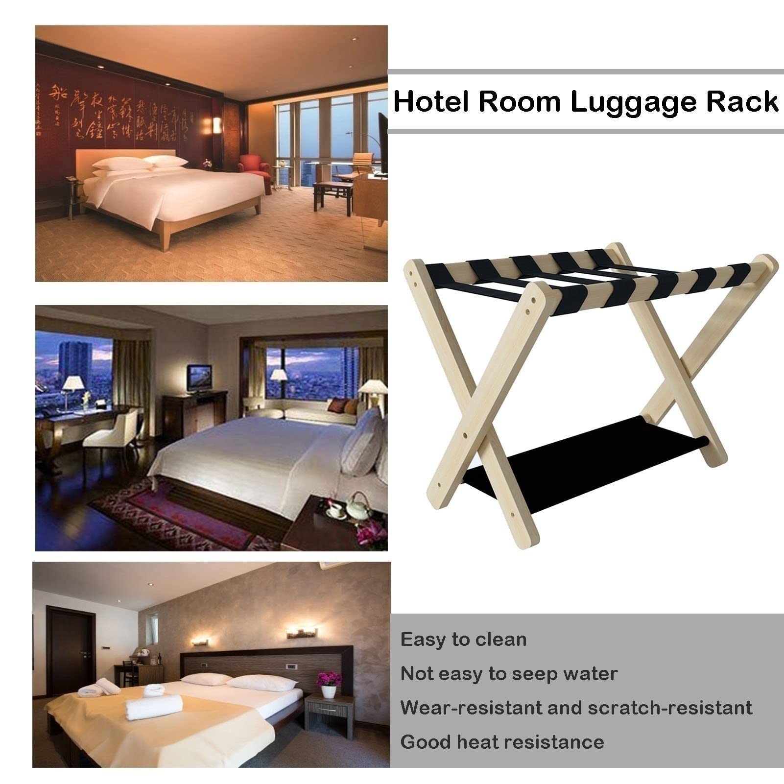 Foldable Wooden Luggage Rack Set of 2 - Double Tier Suitcase Stand with Shoe Shelf | Portable Travel Bag Storage Organizer | Perfect for Bedroom, Hotel & Small Space Organization | Durable Home Storage Solution