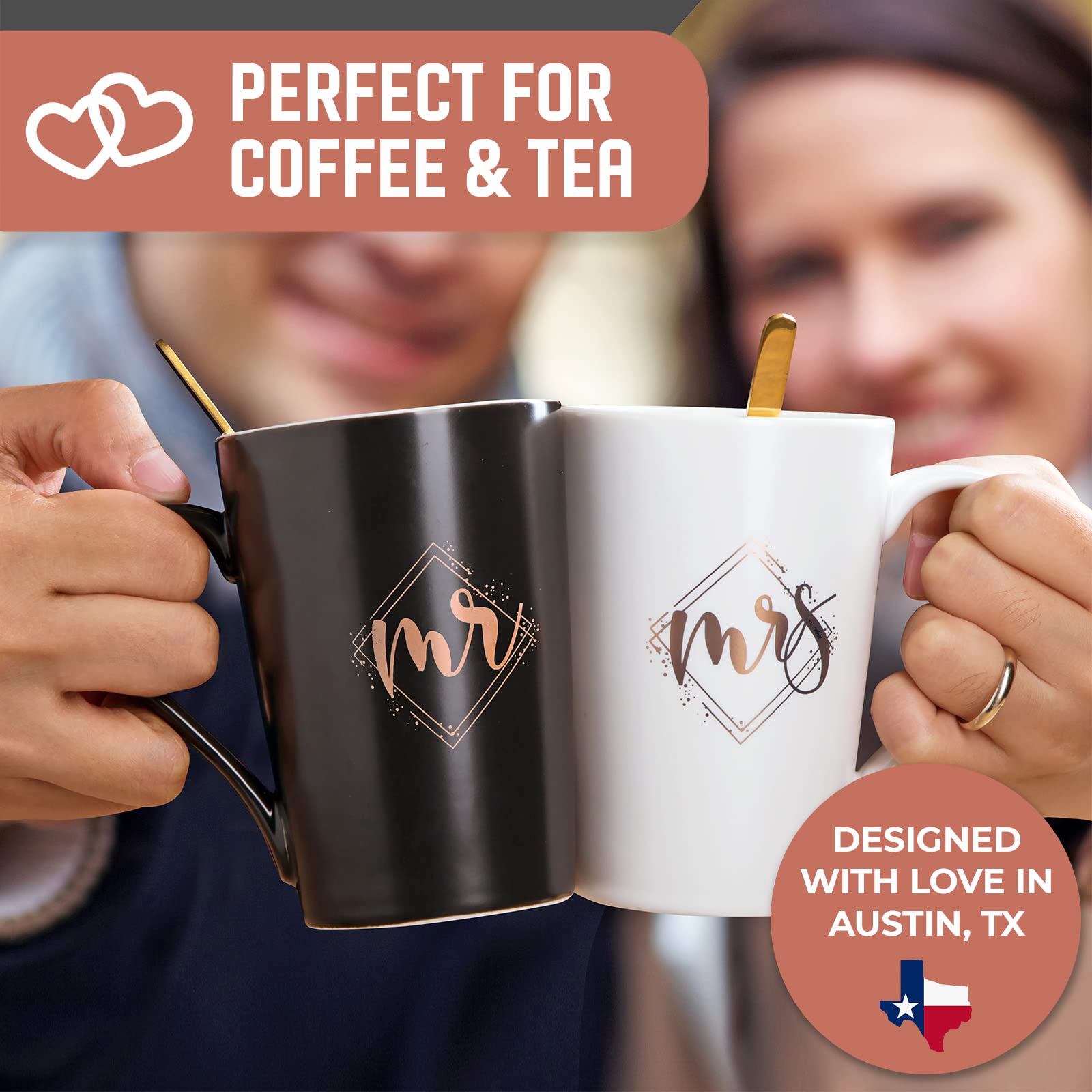 KEDRIAN Mr and Mrs Coffee Mug Set - Best Wedding Gift for Couples, Newlyweds & Anniversaries - His and Her Matching Mugs for Engagement, Marriage & Romantic Occasions - Perfect for Morning Coffee, Anniversary Celebrations & Couple Gift Ideas