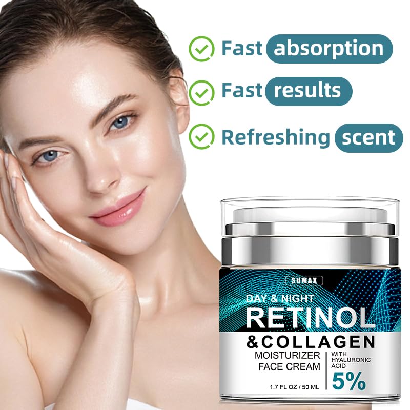 SUMAX Retinol Cream for Face – Anti-Aging Moisturizer with Collagen & 5% Hyaluronic Acid, Reduces Deep Wrinkles, Day & Night Skincare for Women & Men – 1.85 Fl Oz | Perfect for Dry Skin & Mature Skin Care Routine