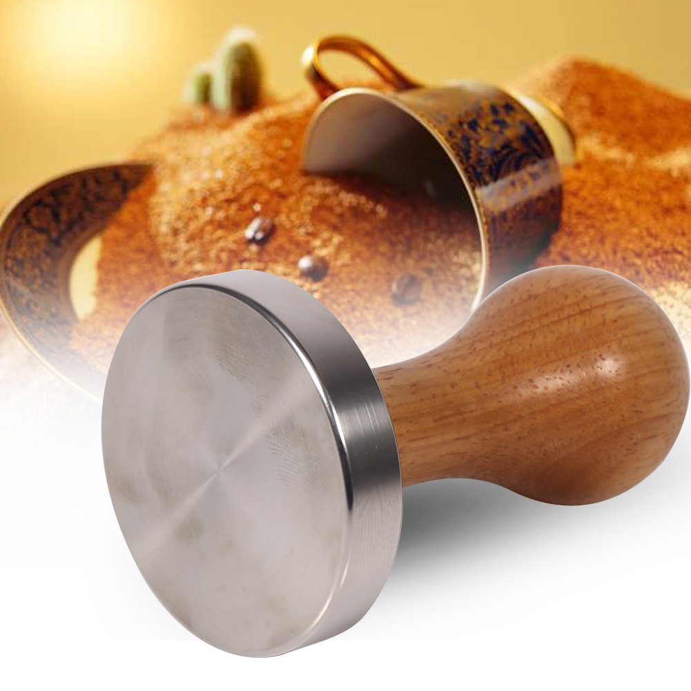 Premium Wooden Coffee Tamper with Stainless Steel Base - 58mm Flat Espresso Tamper for Barista & Home Brewing - Perfect for Espresso Machines, French Press & Coffee Grinding Accessories