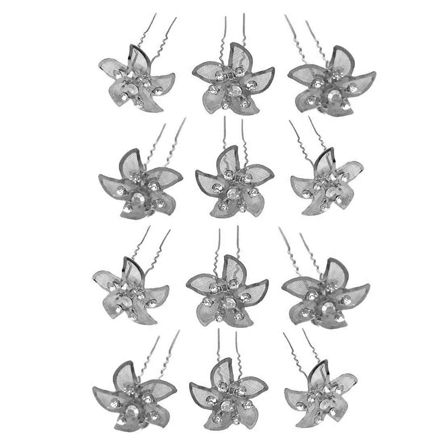 Elegant Silver Alloy Hair Pins for Women - 12-Piece Hair Accessory Set (20g) | Perfect for Weddings, Parties & Everyday Hairstyling