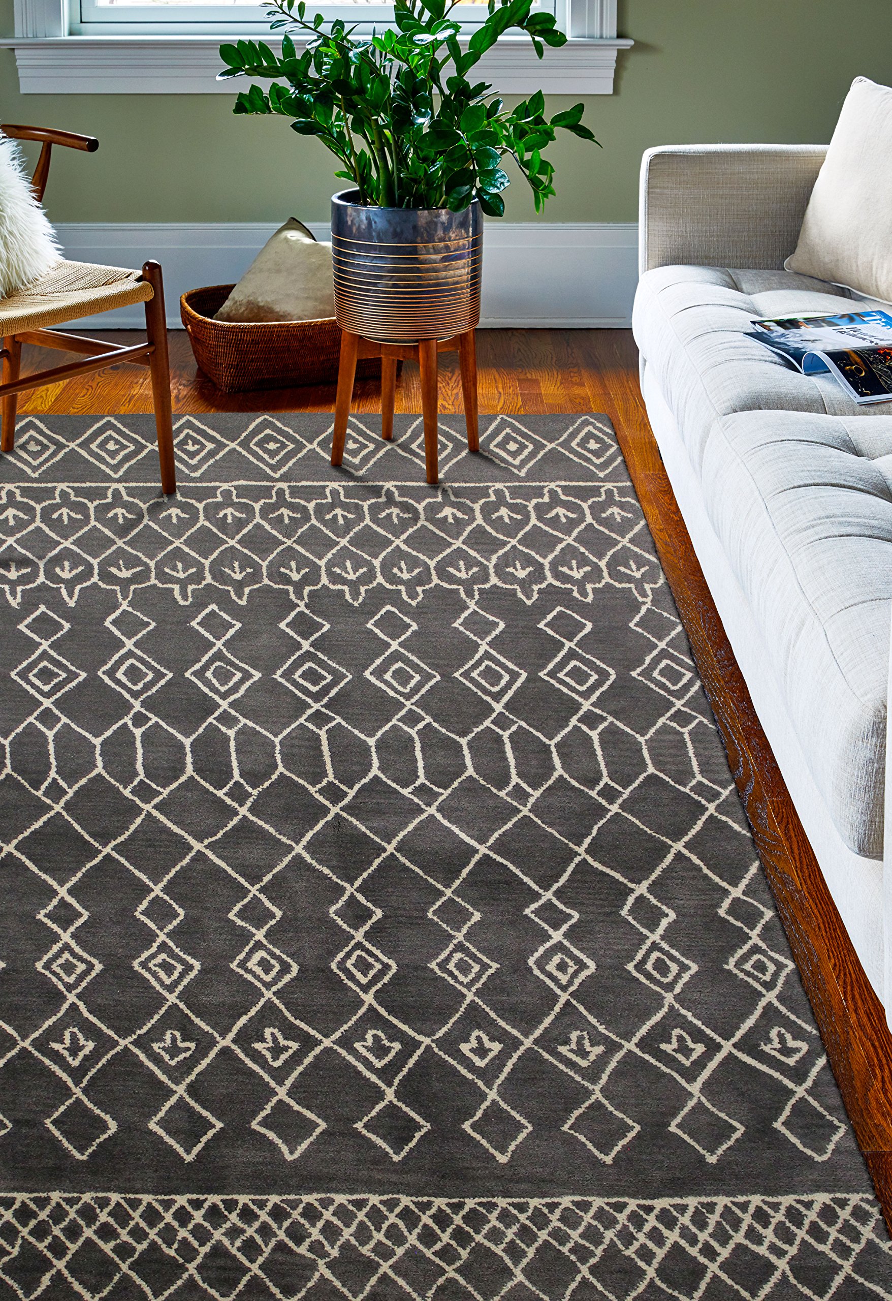 Premium Wool Runner Rug – Non-Slip 8.6' x 11.6' Charcoal Area Rug for Hallway, Entryway & Kitchen | Soft Luxury Carpet for High-Traffic Home & Office Spaces