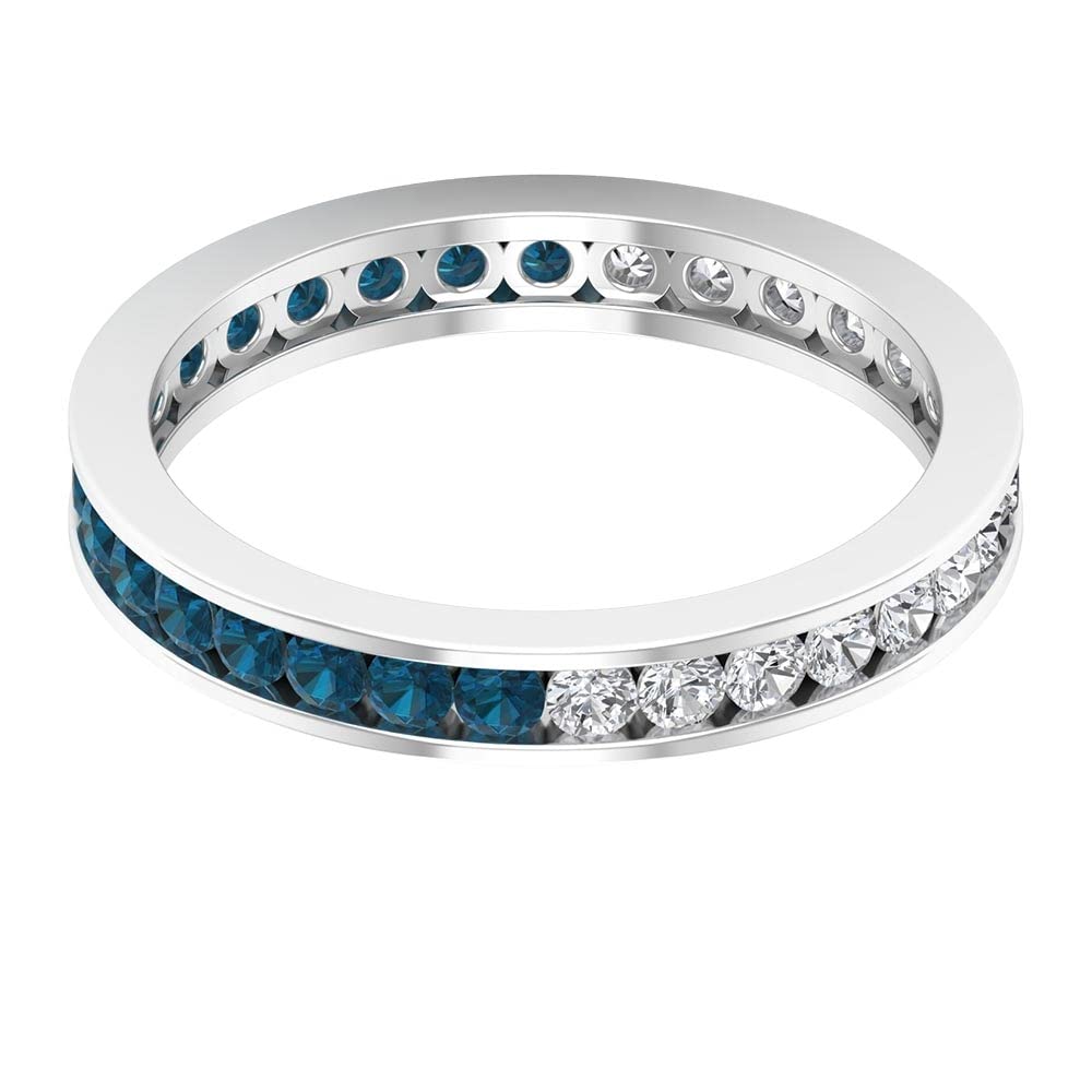 1 CT London Blue Topaz & Diamond Eternity Ring in 14K Solid Gold - Channel Set Wedding Band, Anniversary Gift for Her, Perfect for Engagement & Special Occasions