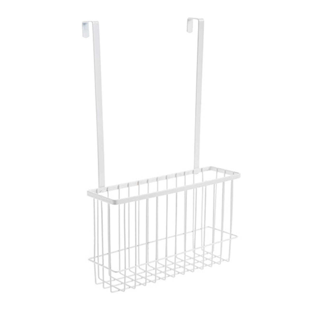 Stainless Steel Wire Cabinet Door Organizer - White Kitchen Hanging Basket (41x26.5cm) - 2-Tier Space Saving Storage for Cookware, Pans & Cutting Boards - Perfect for Small Kitchens & Pantry Organization