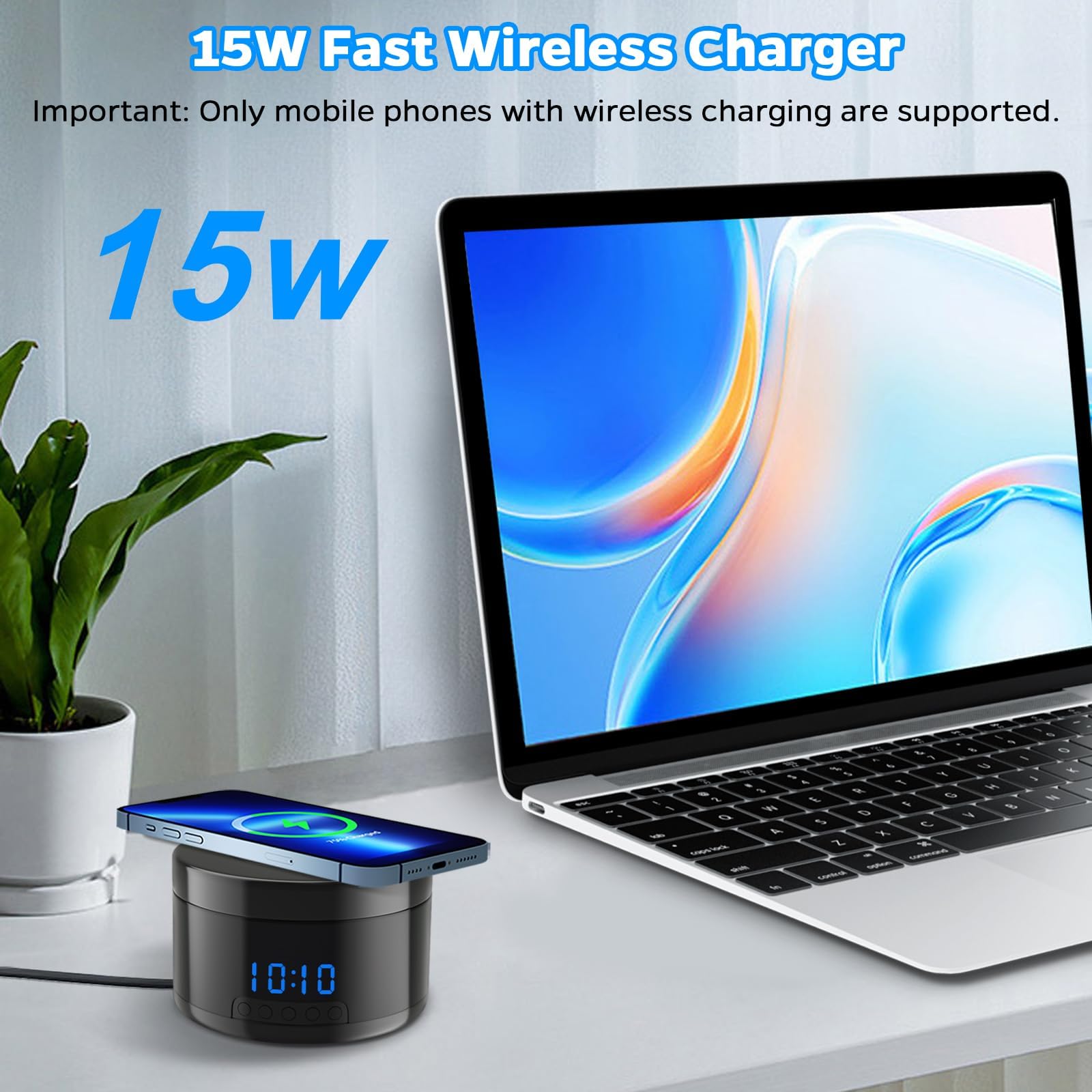 1080P HD Indoor Security Camera with Clock & Wireless Charging | WiFi Home Surveillance Camera with Motion Detection, Night Vision, Local/Cloud Storage | Perfect for Baby Monitoring, Pet Watching & Home Security
