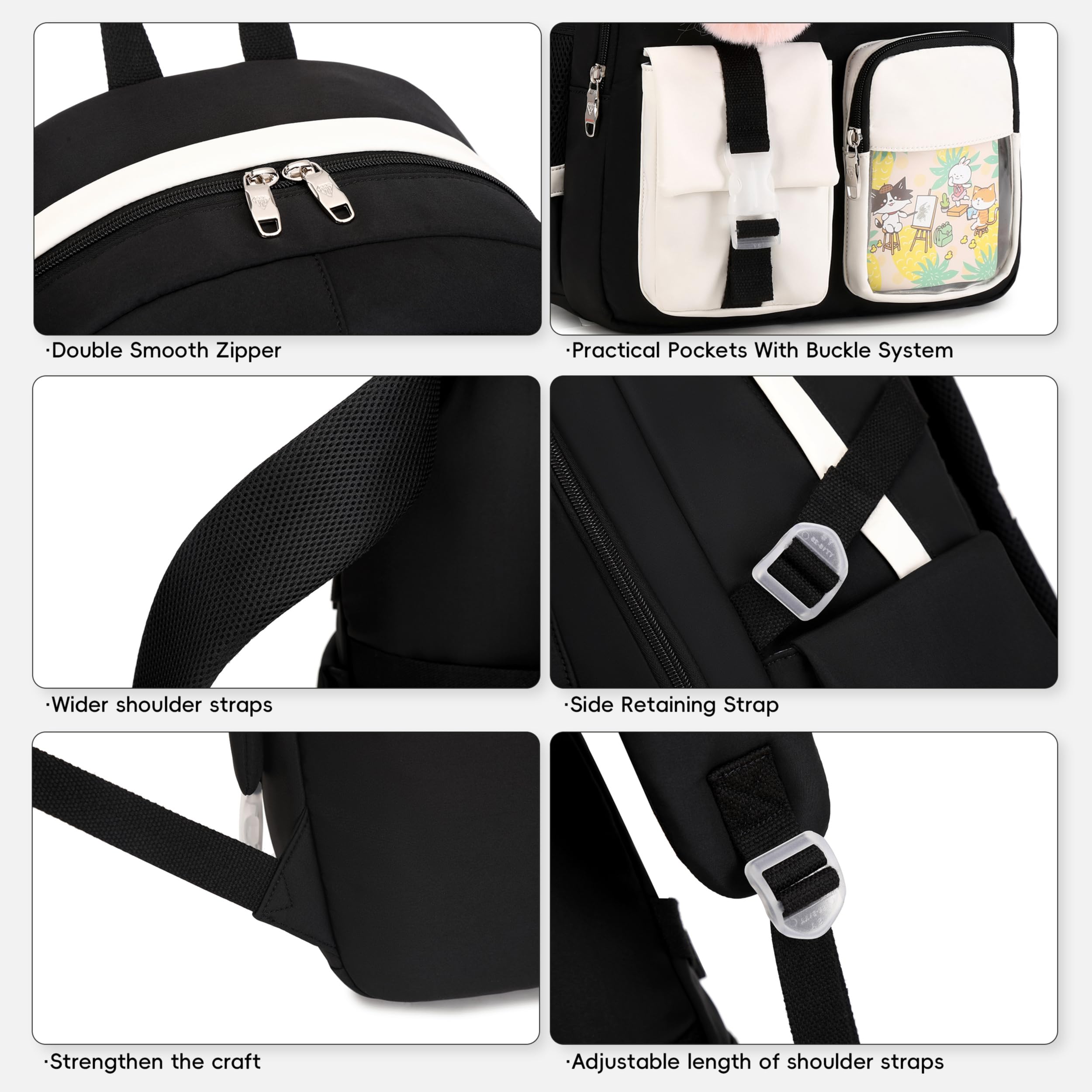 **Shadow Vision Cute School Backpack for Girls & Teens - Lightweight Bookbag for Middle & High School, College, Travel & Daily Use (Black)**