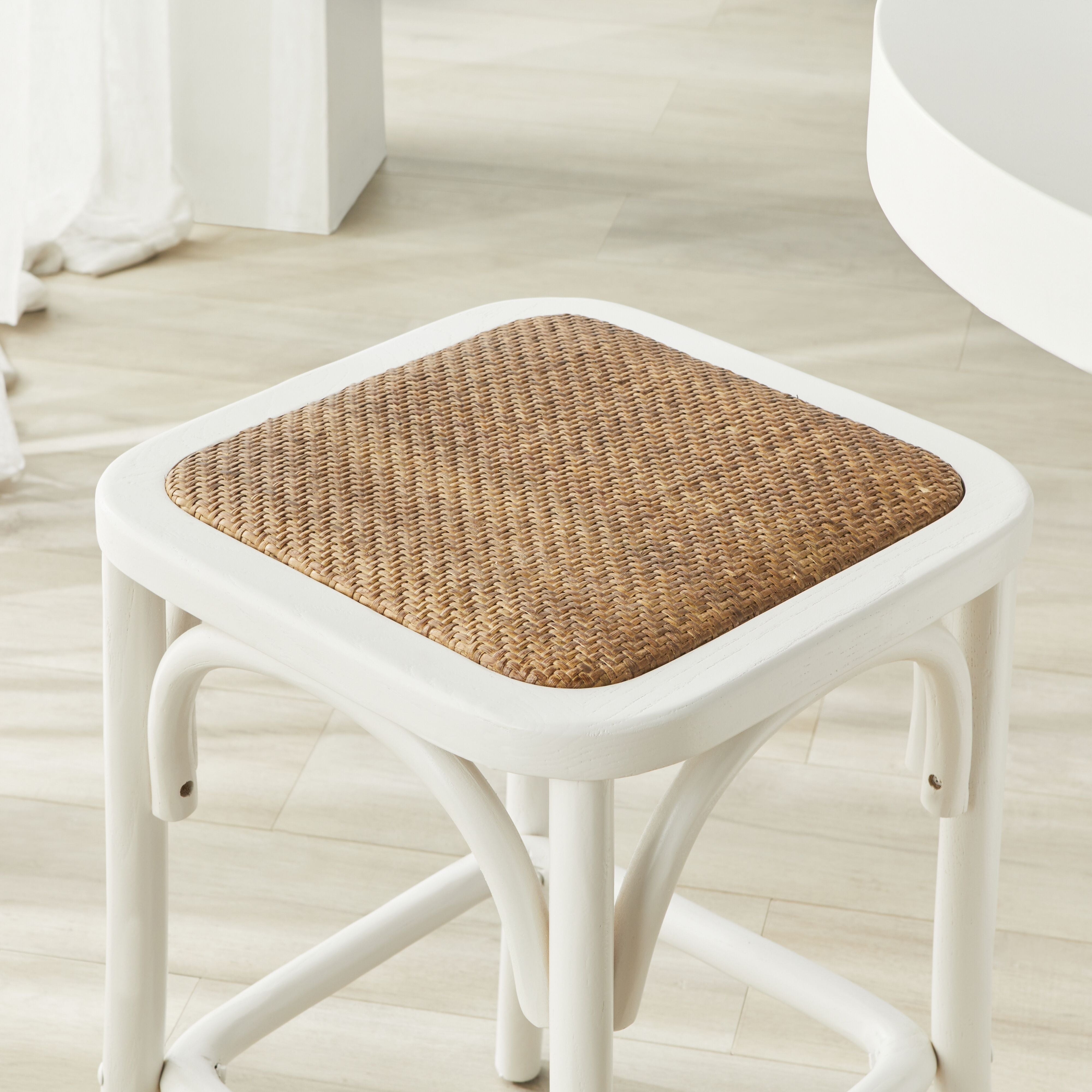 Bastion Backless Bar Stool - White Modern Counter Height Stool for Kitchen Island, Breakfast Nook & Home Bar Decor