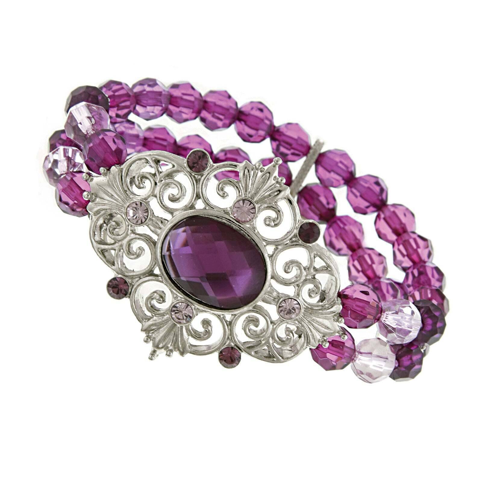 1928 Jewelry Amethyst Stretch Bracelet for Women - Adjustable Crystal Beaded Elastic Wristband - Perfect for Gifts, Parties, and Everyday Wear