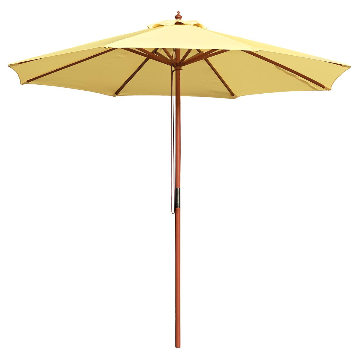 9ft 8 Rib Wood Market Umbrella for Outdoor Restaurant, Garden & Patio - Heavy Duty Commercial Umbrella with Tilt Function for Shade Protection - Perfect for Dining Areas, Poolside & Backyard Use