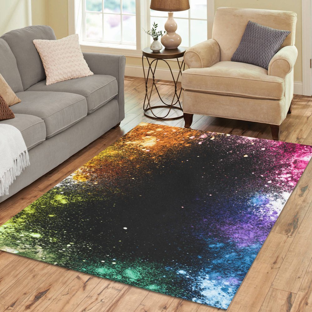 Fantasy Design Rainbow Dust Area Rug 7'x5' - Soft Non-Slip Custom Carpet for Living Room, Bedroom, Nursery - Boho Home Decor for Cozy Spaces & Kids Play Areas
