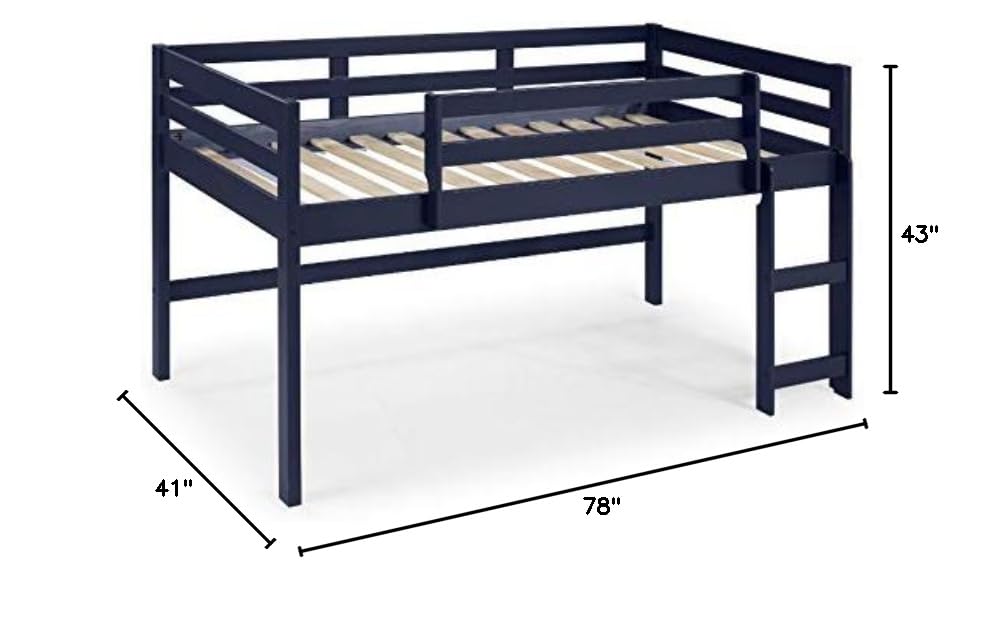 Knocbel Twin Loft Bed with Reversible Ladder & Safety Guardrail - Solid Wood Platform Bed Frame with 13-Slat Support, 110lb Weight Capacity (Navy Blue) - Perfect for Kids' Rooms, Dorms & Small Spaces