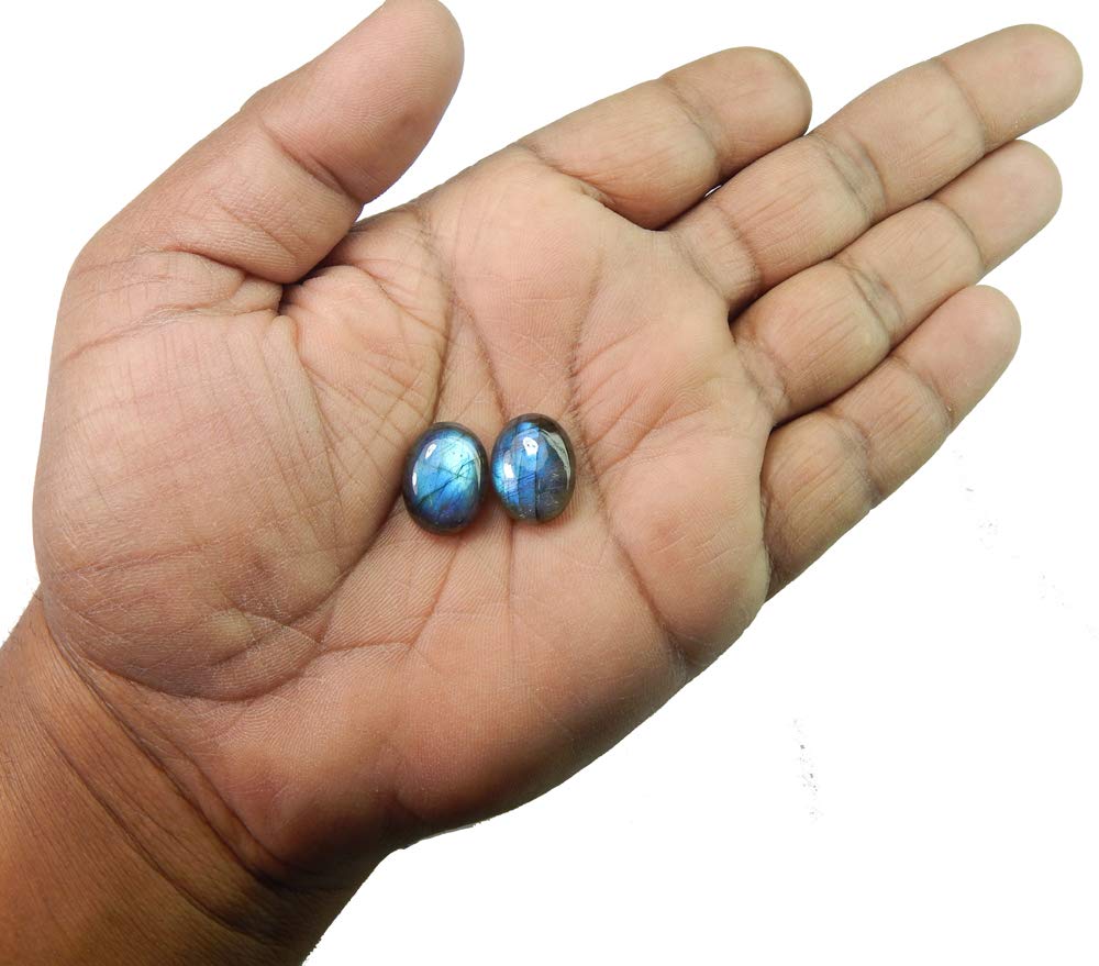 Natural 12x16mm Oval Blue Fire Labradorite Cabochon Loose Gemstones - 2pcs Set for Jewelry Making, Healing Crystals & Meditation | Perfect for Pendants, Rings & Spiritual Wellness