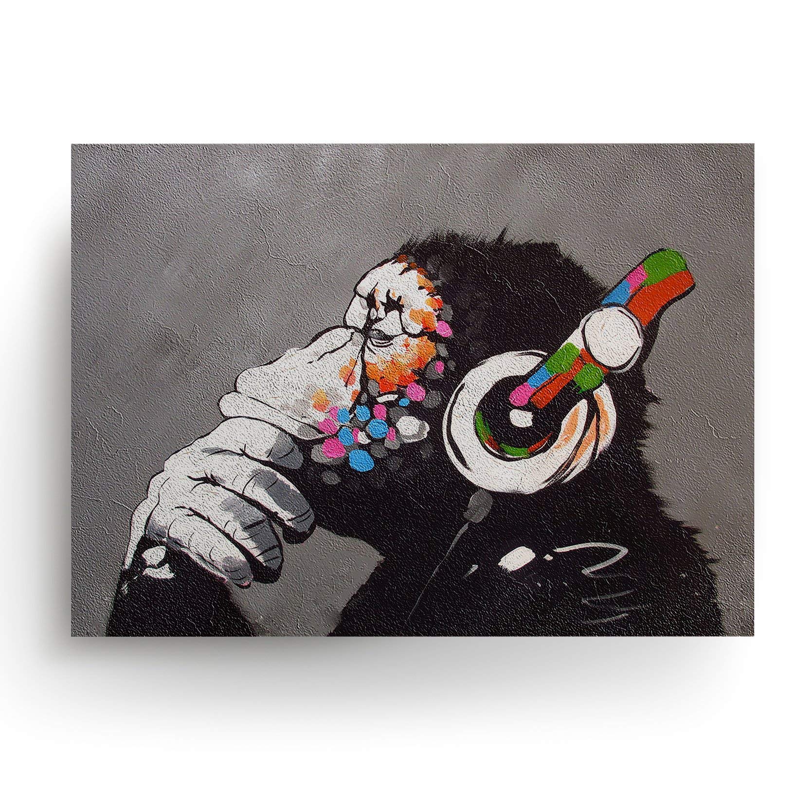 Banksy DJ Monkey Headphones Graffiti Art Print - Colorful Chimp Thinker Wall Poster, Street Art Decor for Living Room, Bedroom & Office