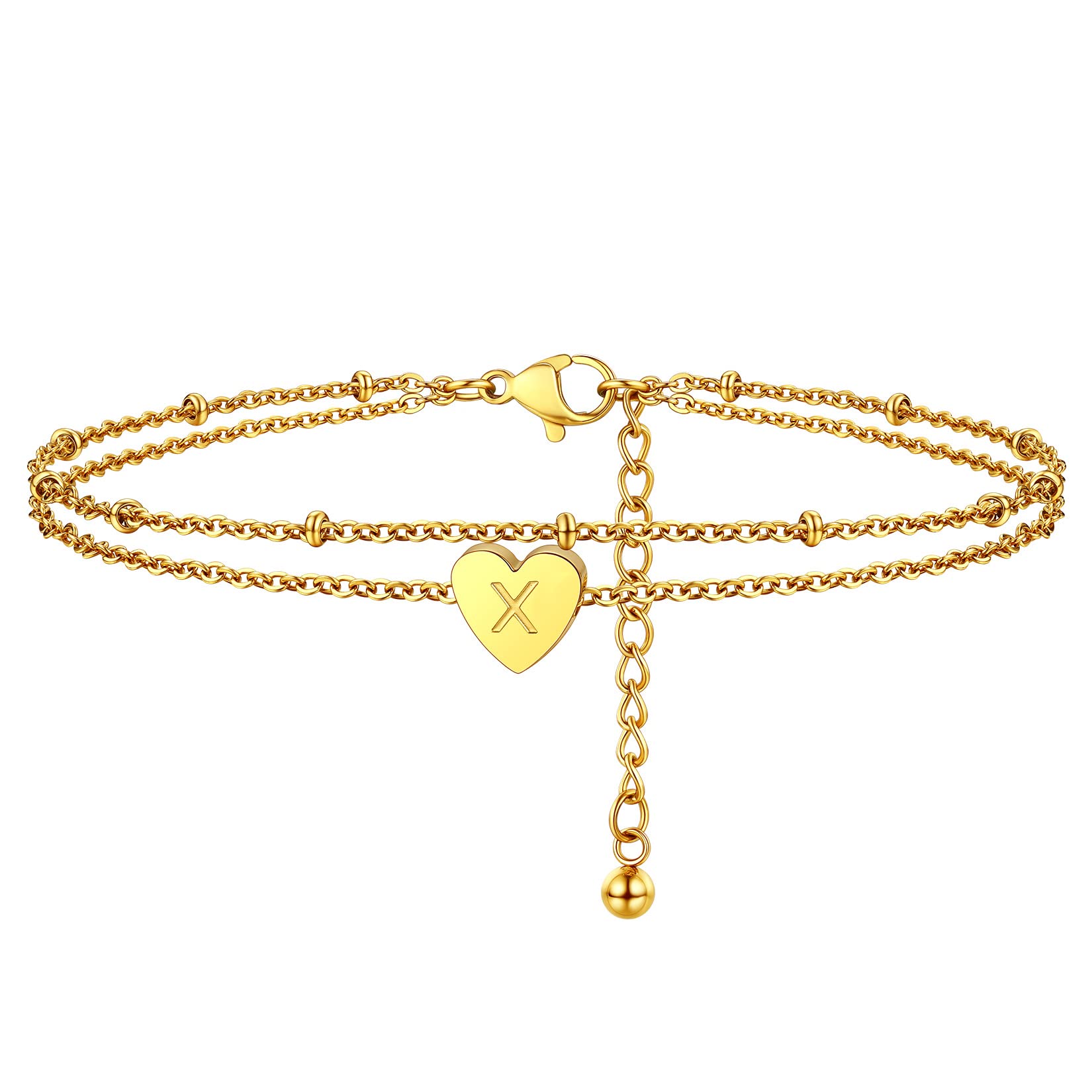 ChainsProMax 14K Gold Plated Heart Anklet Bracelet - Adjustable Summer Beach Foot Chain with A-Z Initial Charm - Perfect Gift for Women, Girlfriend, Wife - Ideal for Vacations, Weddings & Date Nights