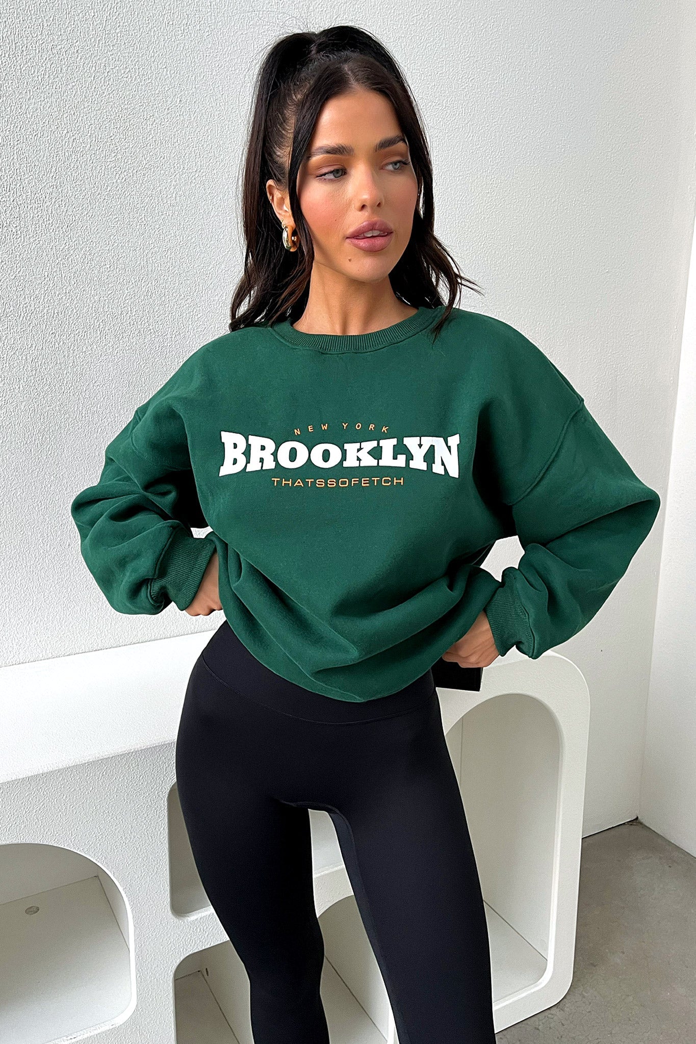 Brooklyn Crewneck Sweatshirt - Emerald Green | Soft & Comfortable Unisex Pullover for Casual Wear, Street Style & Loungewear