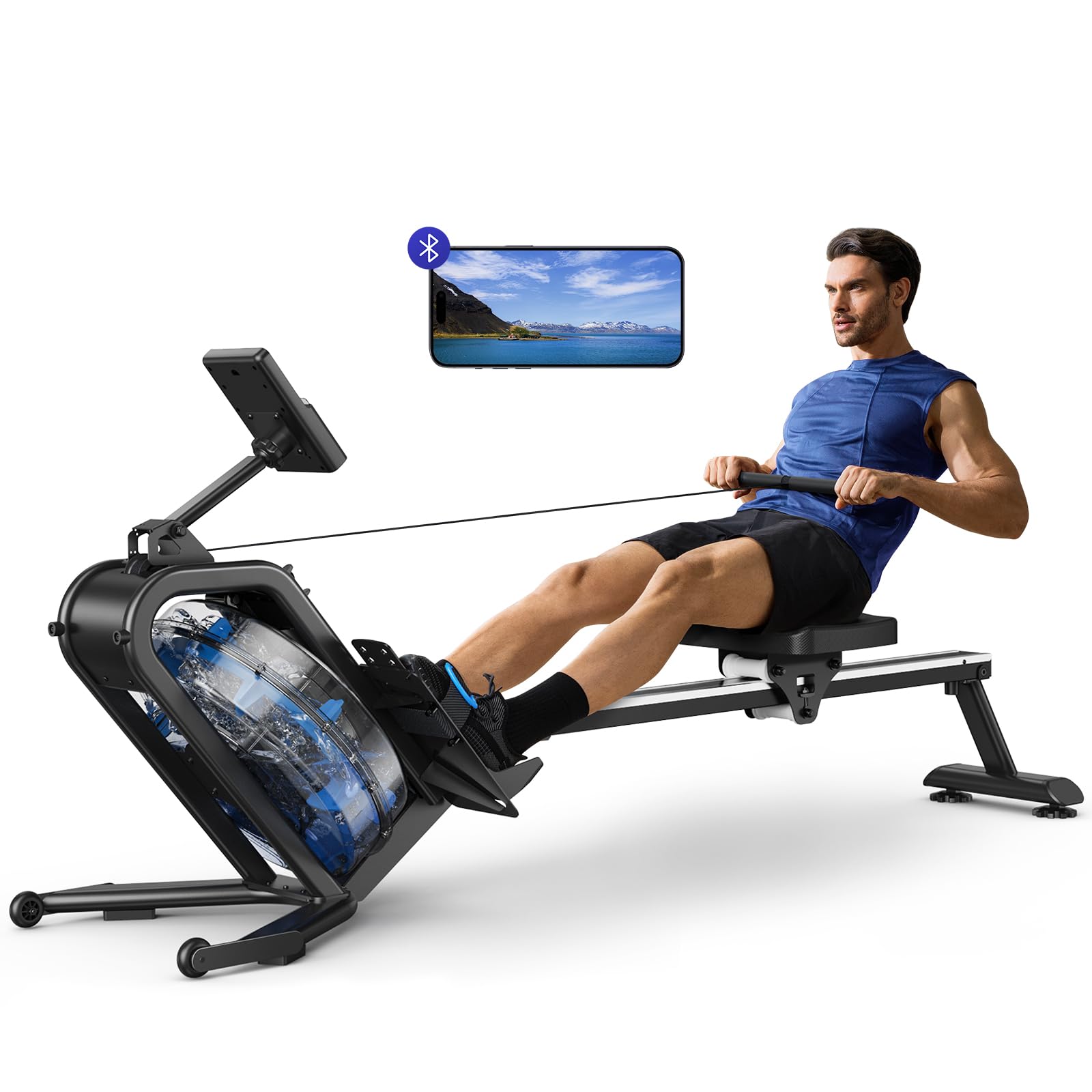 MERACH Foldable Water Rowing Machine for Home - 400LBS Weight Capacity with LCD Monitor & Comfortable Seat - Free MERACH App for Immersive Rowing Experience - Perfect for Home Gym, Cardio Workouts & Full-Body Exercise