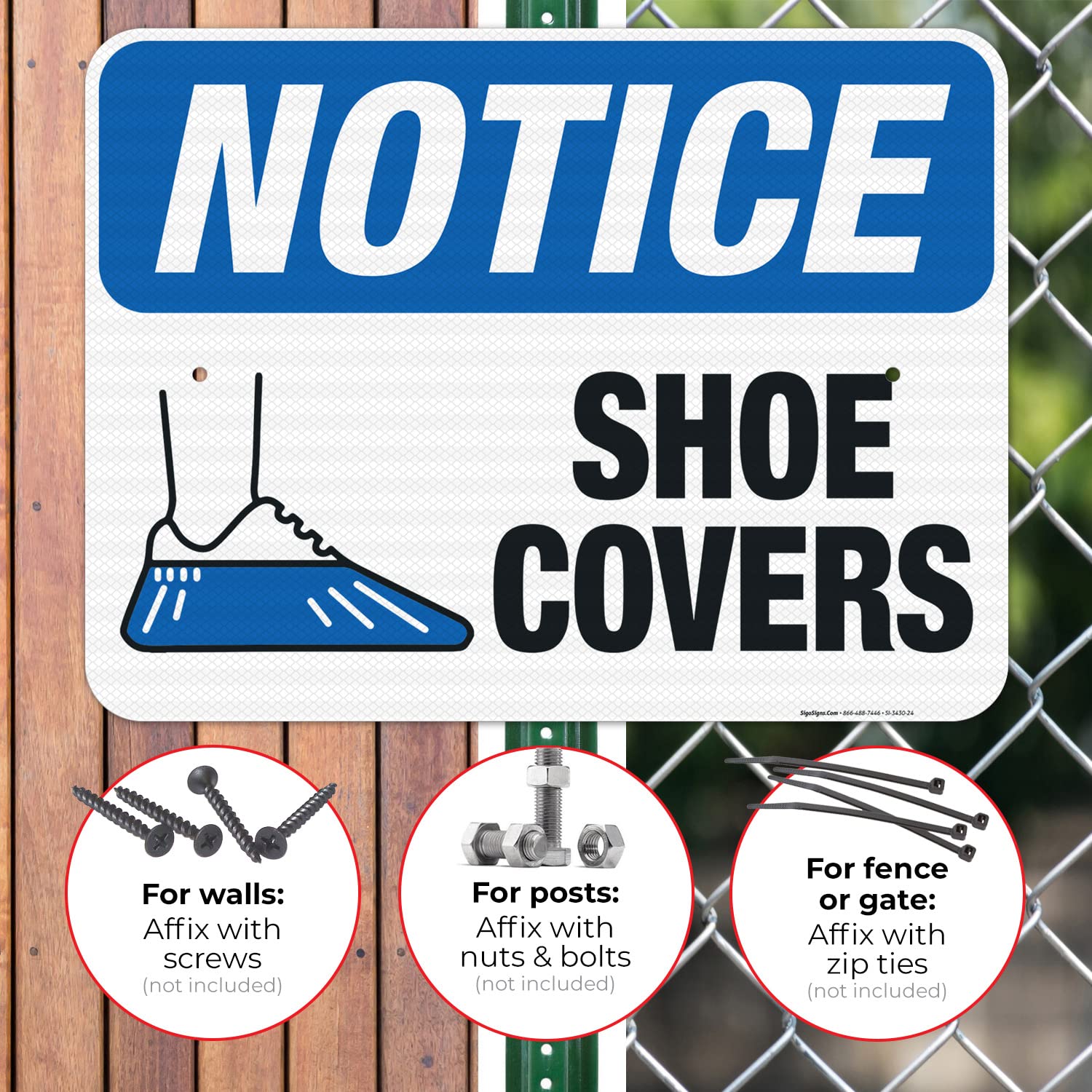 3M EGP Reflective OSHA Shoe Covers Sign - 18x24 Inches, .080 Aluminum, Fade Resistant for Indoor/Outdoor Use - Made in USA | Workplace Safety & Hygiene Compliance