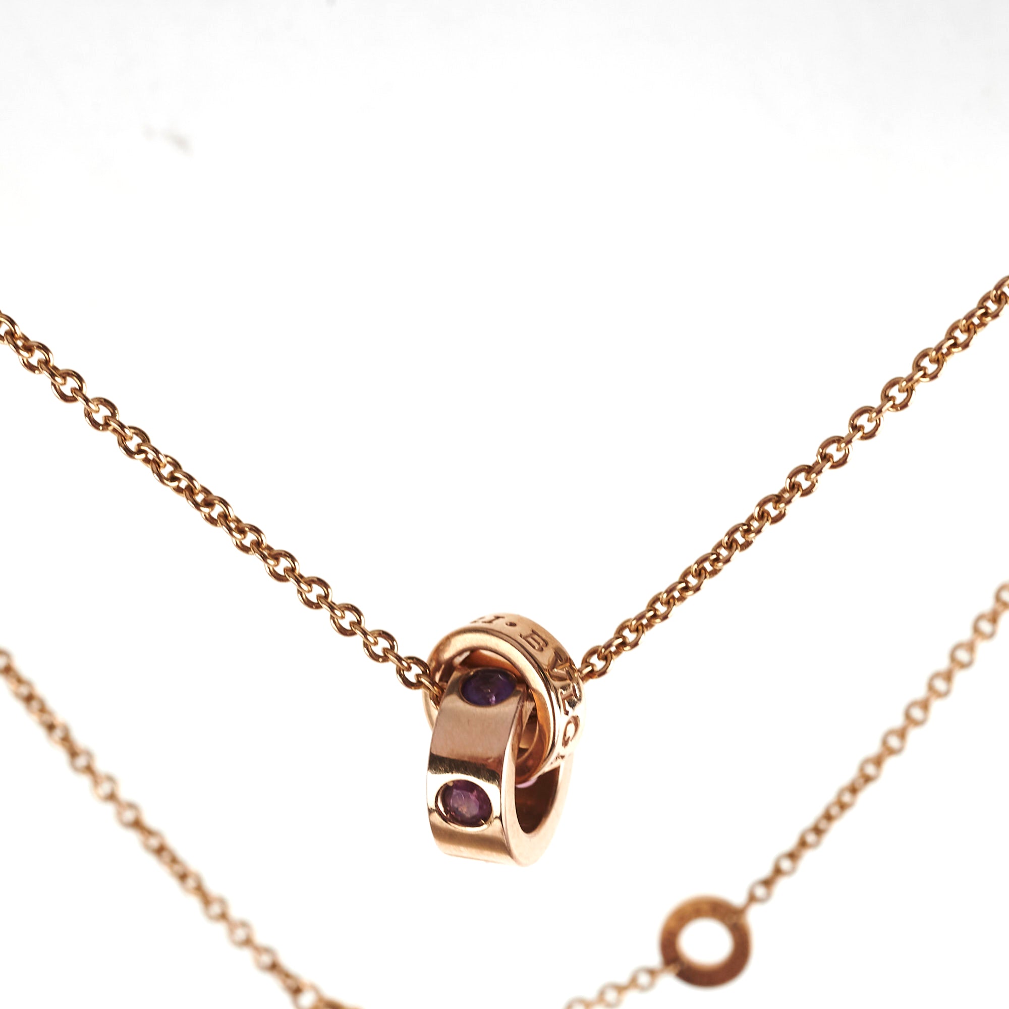Bvlgari Purple Pink Gemstone Necklace in Rose Gold - Elegant Jewelry for Women, Perfect for Parties, Weddings & Special Occasions