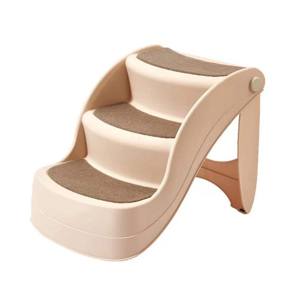 Durable Folding Pet Stairs for Dogs & Cats - Portable Non-Slip Ramp Ladder for Indoor/Outdoor Use - Perfect for Couch, Bed, Car Access - Beige