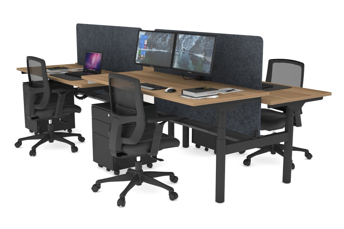Flexi Premium Height Adjustable 4-Person H Bench Workstation - Black Frame [1800L x 700W] - Ergonomic Office Desk for Collaborative Workspaces & Home Offices