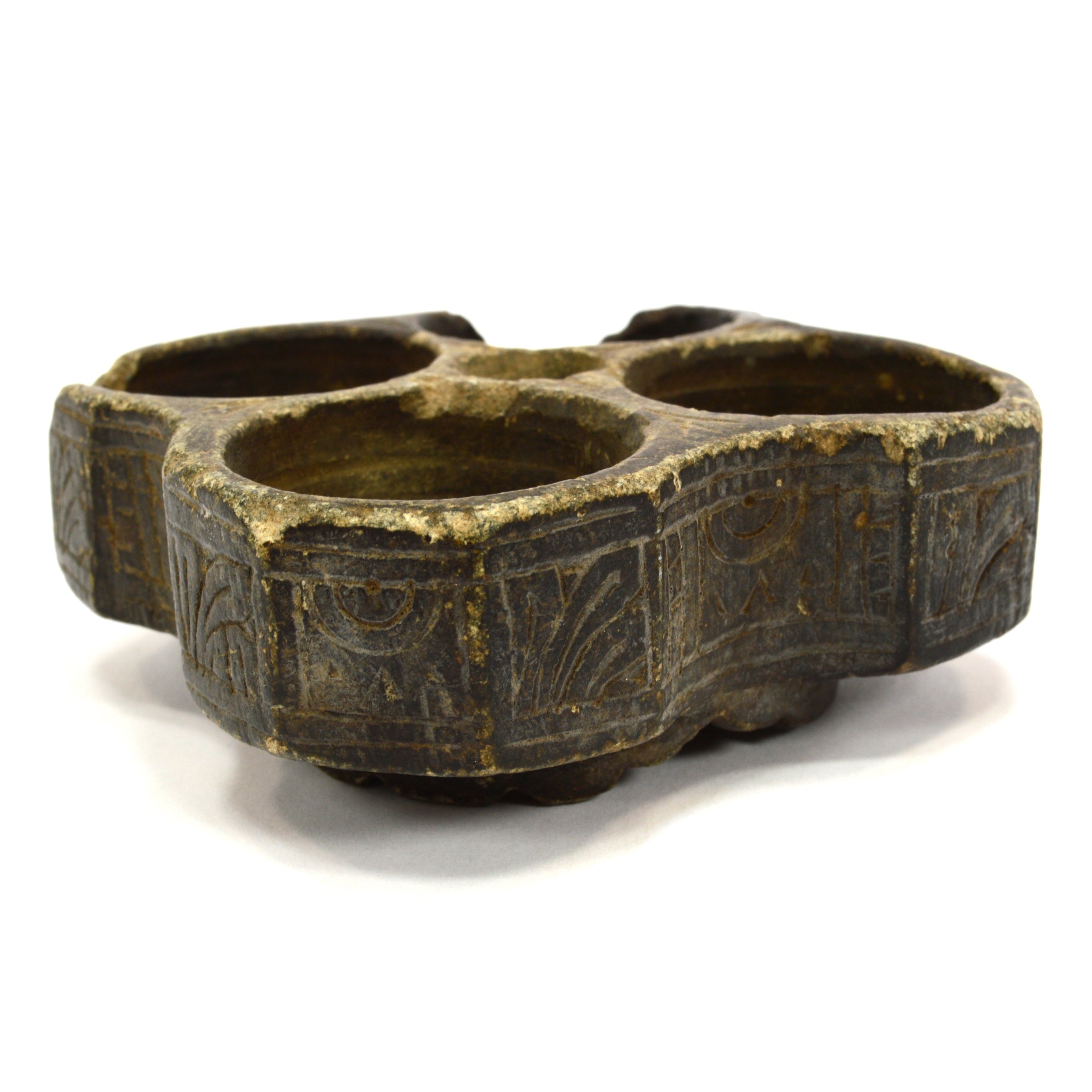 Ancient BACTRIAN STONE VESSEL - Handcrafted Steatite/Chlorite 4-Chamber Bowl with Intricate Incised Designs - Perfect for Home Decor, Museum Display & Ancient Art Collection