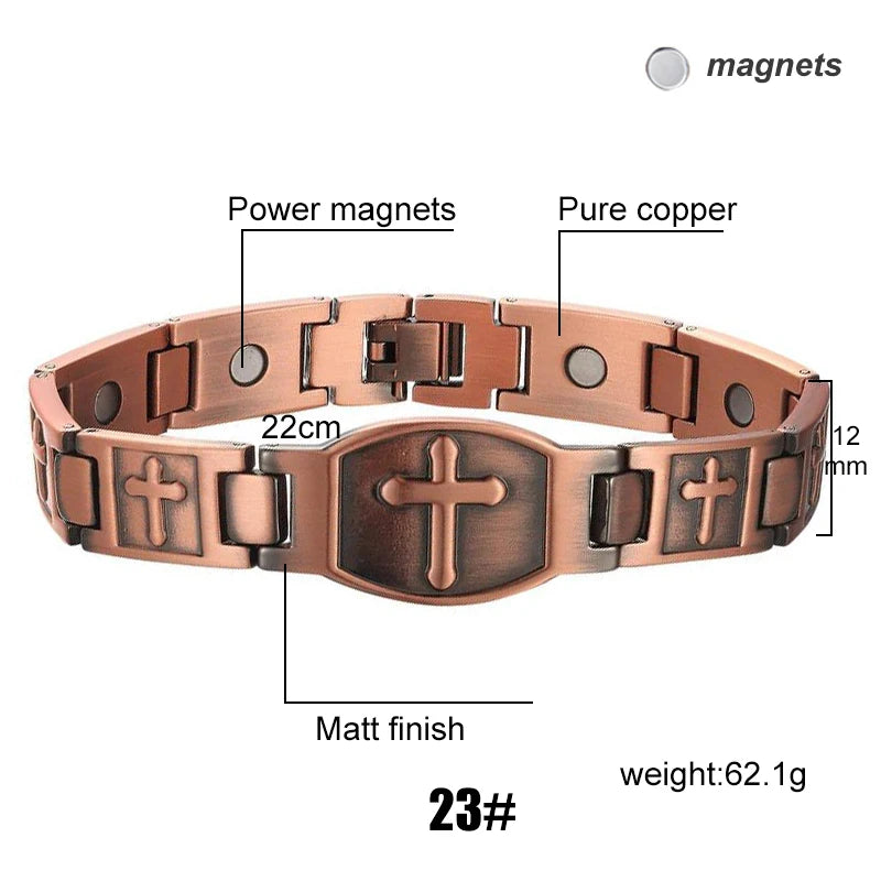 Men's Magnetic Health Bracelet - Pure Copper Energy Bracelet with Blood Pressure Magnets | Pain Relief & Improved Circulation | Perfect for Fitness, Work & Daily Wear