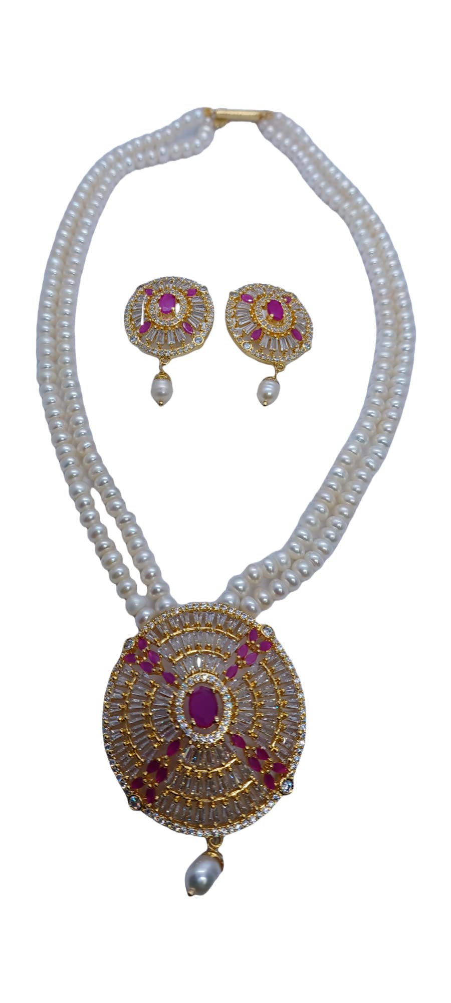 Gold Plated Classic Freshwater Pearl and Ruby Maharani Necklace Set | Elegant Bridal Jewelry for Weddings & Special Occasions