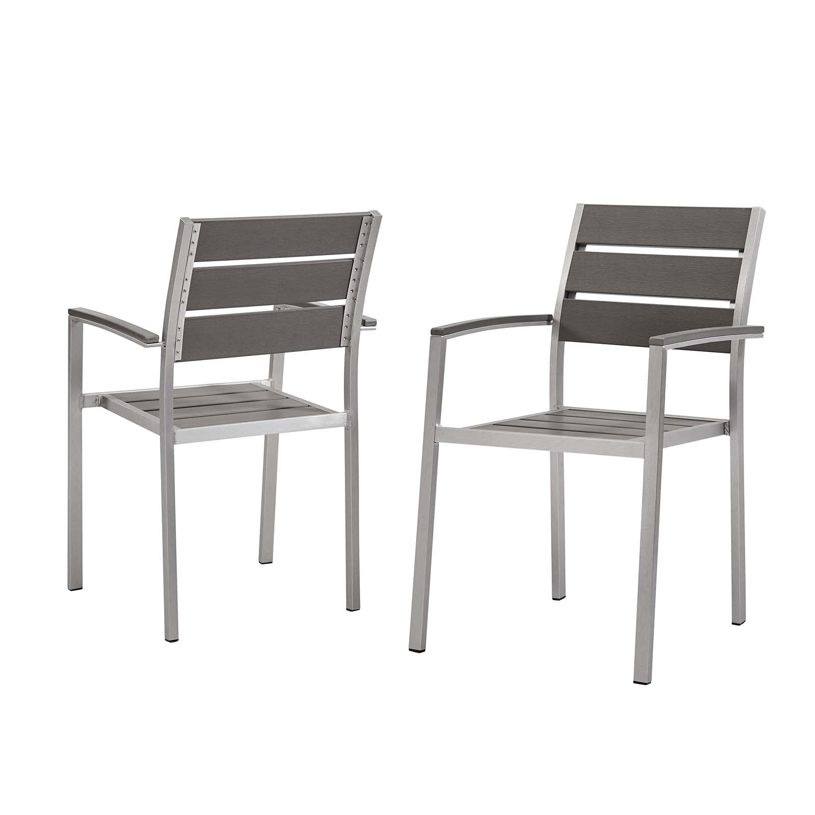 Modern Aluminum Side Dining Chair Armchair Set of 2, Silver Grey Metal Outdoor Cafe Bistro Furniture for Patio, Garden, and Restaurant