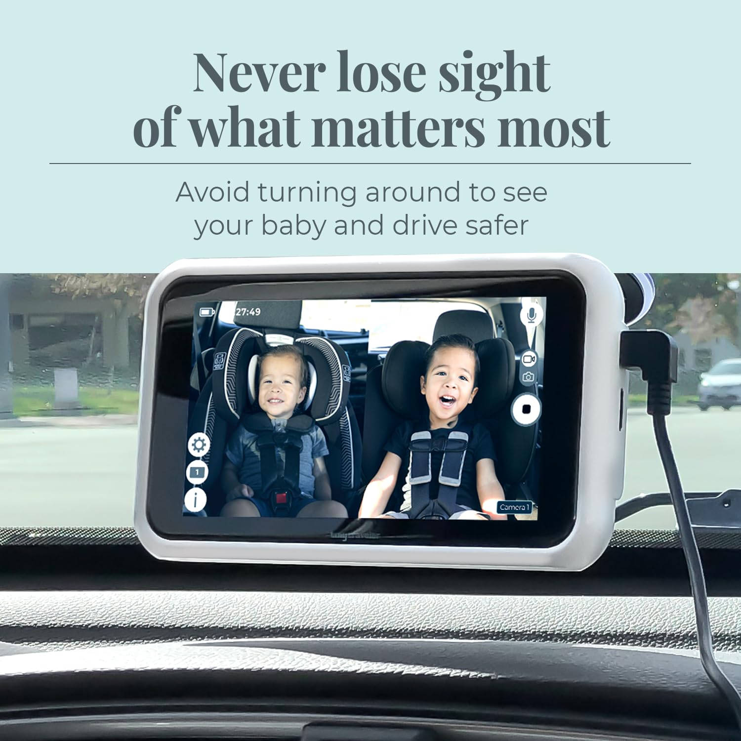 5” Touch Screen Baby Car Monitor for 2 Kids - Rear-Facing Car Seat Camera with Night Vision & Alert System - No WiFi Baby Camera for Travel, Road Trips & Home Use - Black