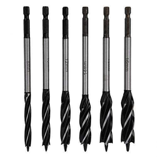 6Pcs Brad Point Drill Bits Set - 42CR Auger Wood Drill with 4 Blades - Spur Reaming Drill for Woodworking - Compatible with Rechargeable Electric Hand Drills - Perfect for DIY Projects, Furniture Making & Carpentry