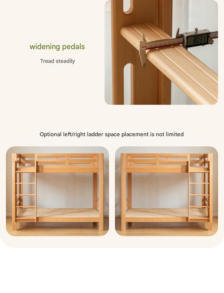 Solid Wood Bunk Bed - Beech & Birch Twin/Full Size - Space-Saving Kids & Guest Room Furniture for Small Bedrooms & Vacation Homes