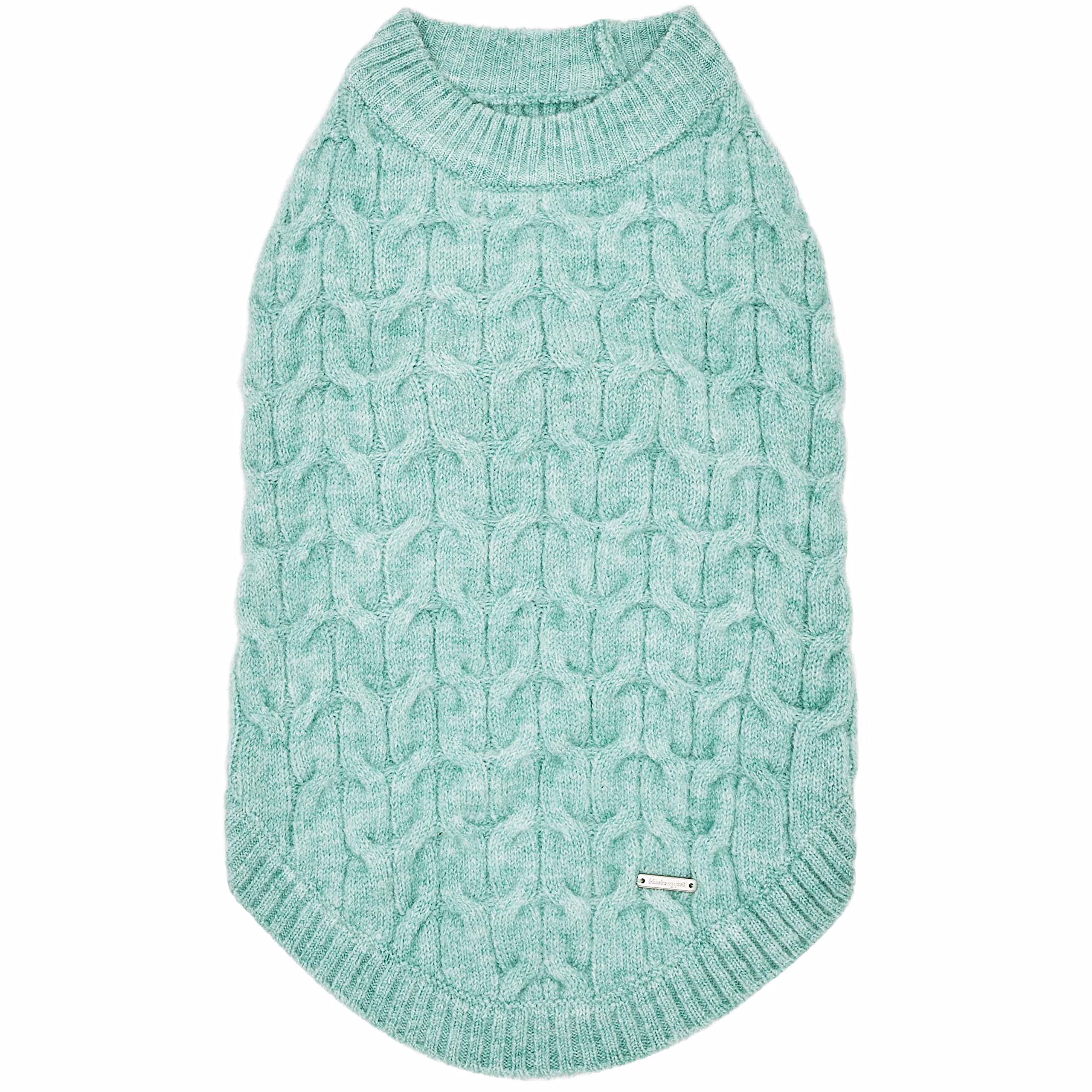 Blueberry Pet 2023 Classic Fuzzy Knit Dog Sweater - Heathered Jade Crew Neck Pullover, 20